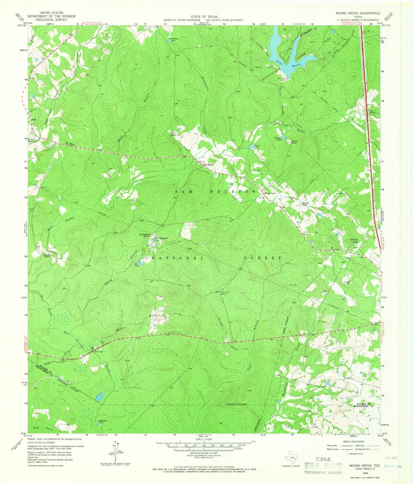 1959 Moore Grove, TX - Texas - USGS Topographic Map