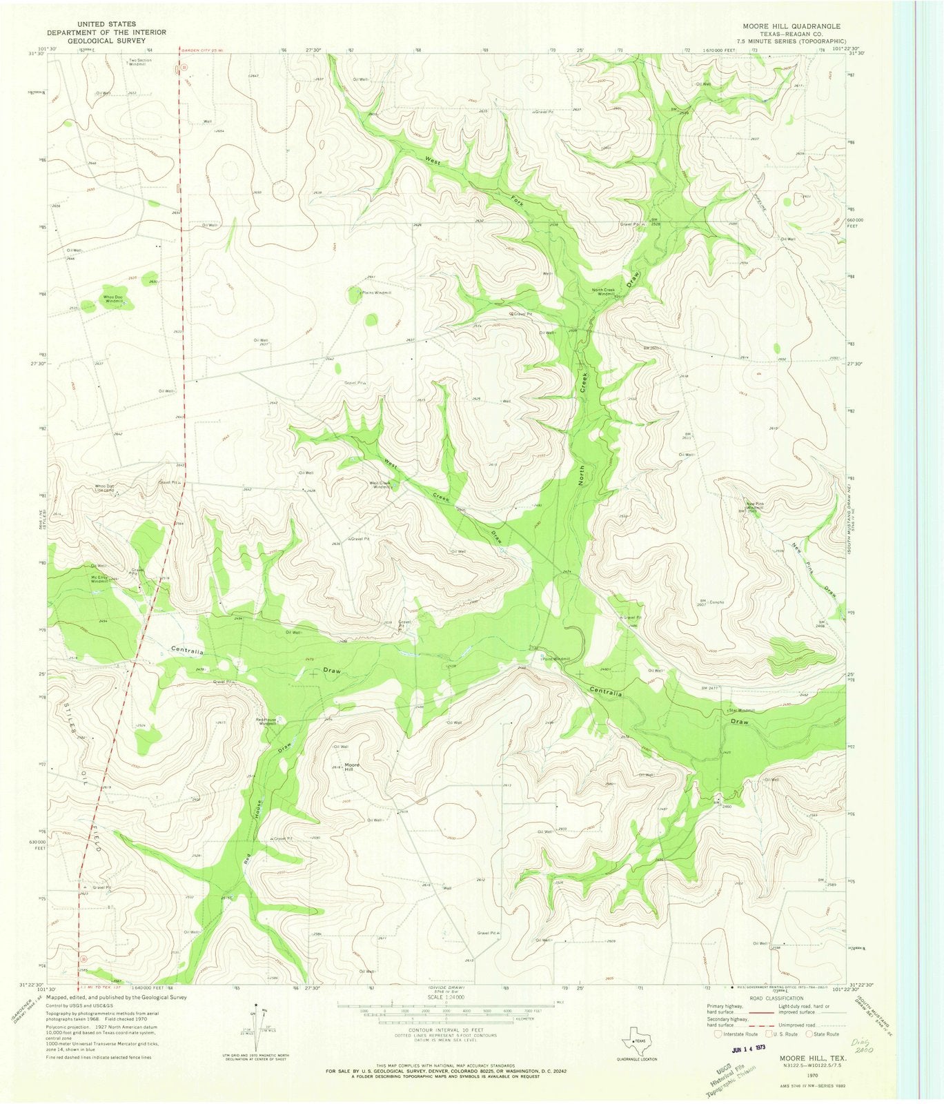 1970 Moore Hill, TX - Texas - USGS Topographic Map