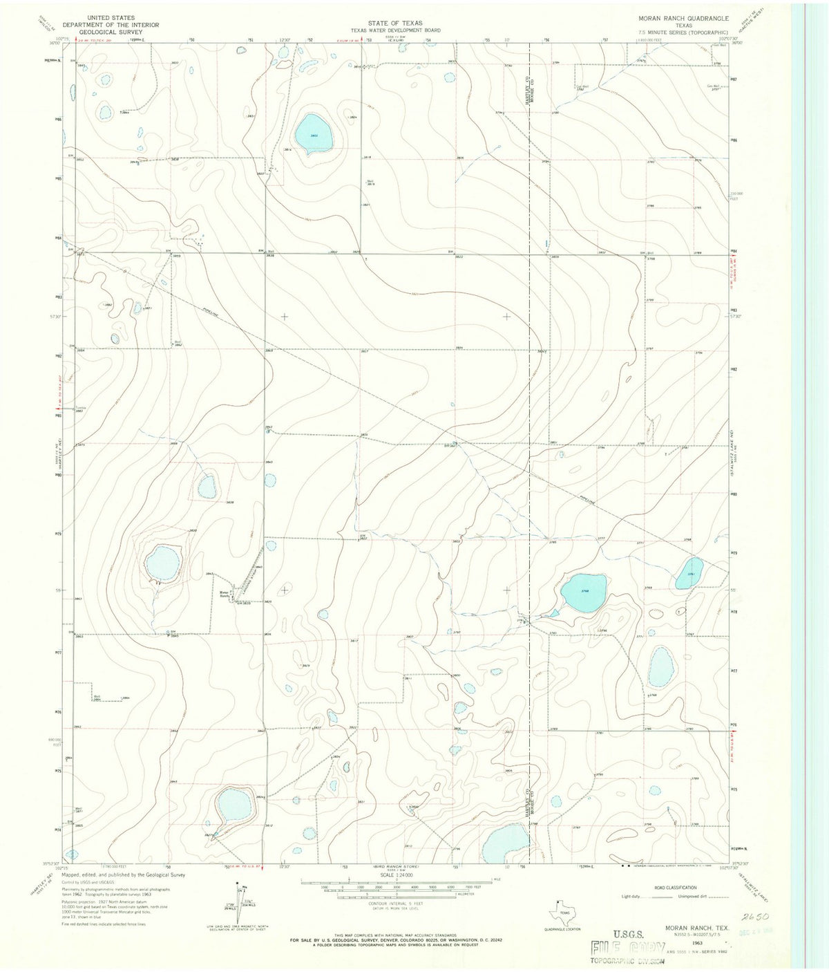 1963 Moran Ranch, TX - Texas - USGS Topographic Map
