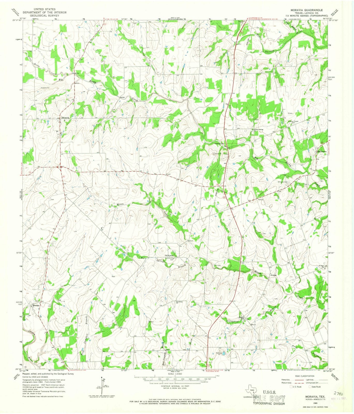 1965 Moravia, TX - Texas - USGS Topographic Map