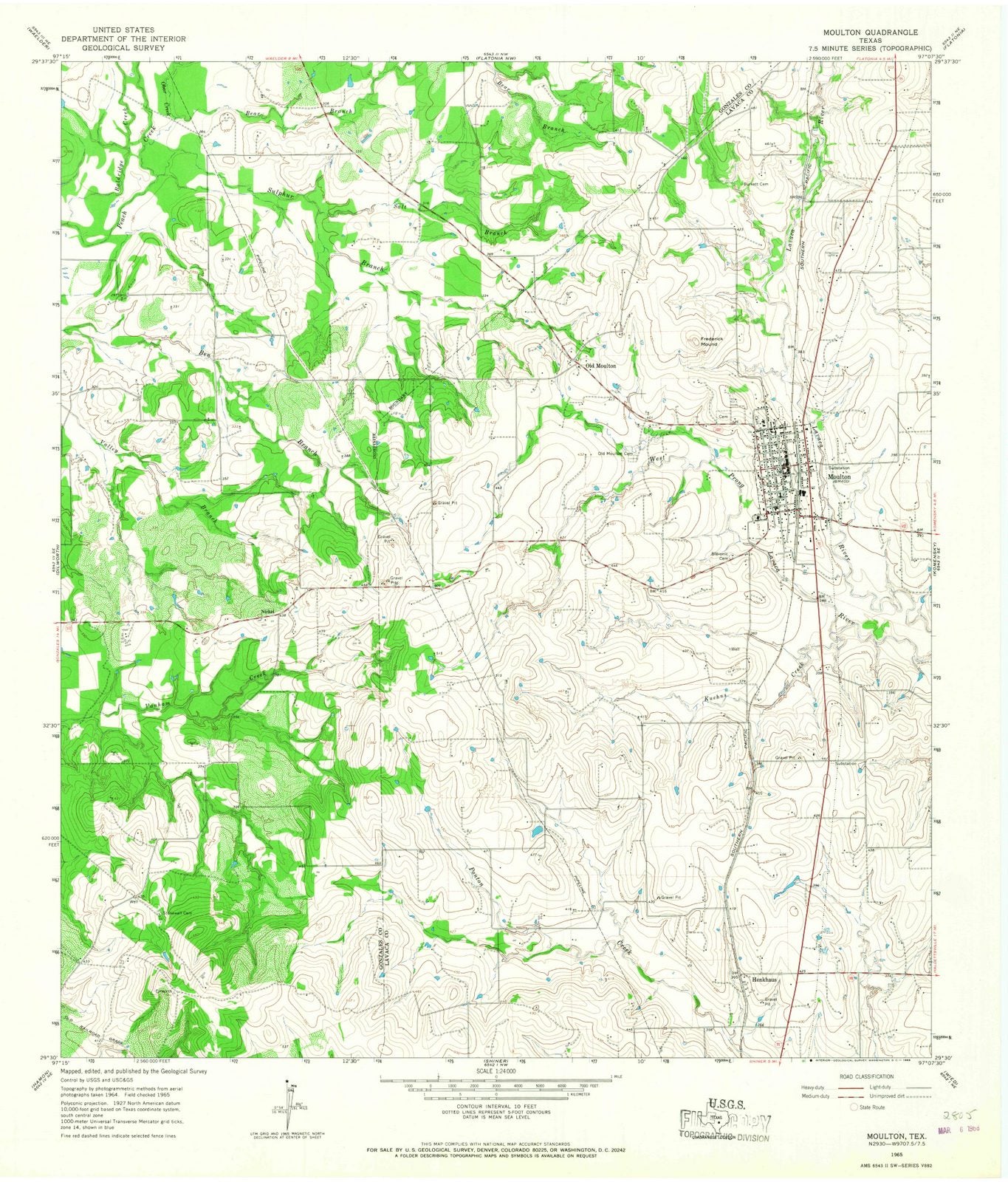 1965 Moulton, TX - Texas - USGS Topographic Map