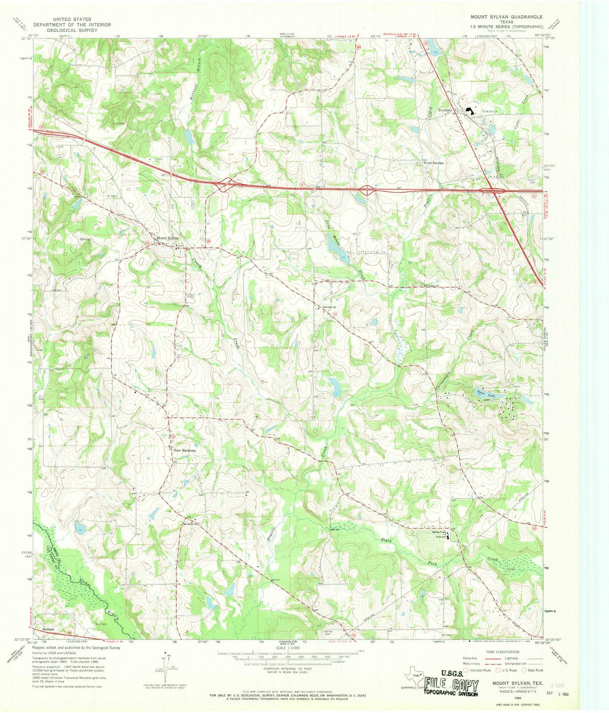 1966 Mount Sylvan, TX - Texas - USGS Topographic Map