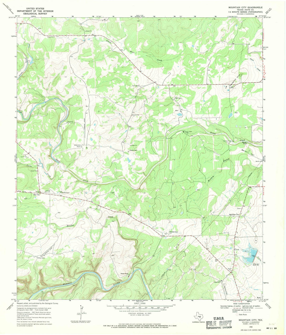 1968 Mountain City, TX - Texas - USGS Topographic Map