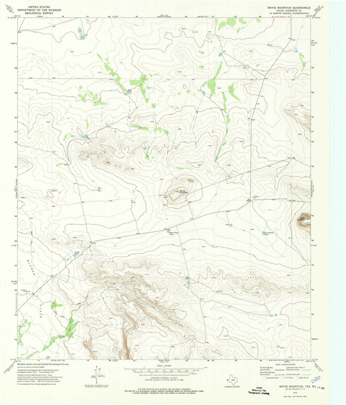 1973 Movie Mountain, TX - Texas - USGS Topographic Map