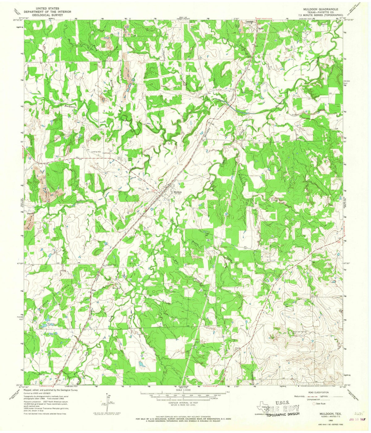 1965 Muldoon, TX - Texas - USGS Topographic Map