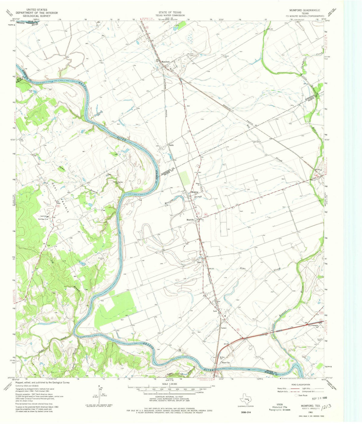 1961 Mumford, TX - Texas - USGS Topographic Map