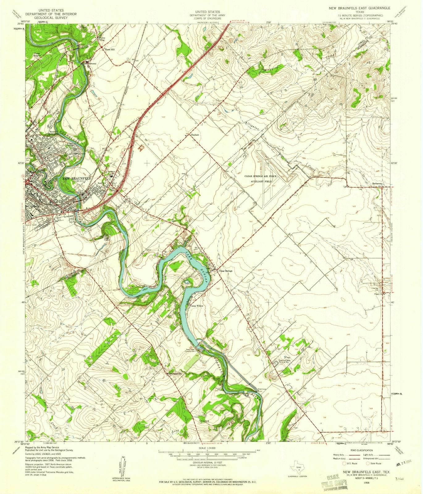 1958 New Braunfels East, TX - Texas - USGS Topographic Map