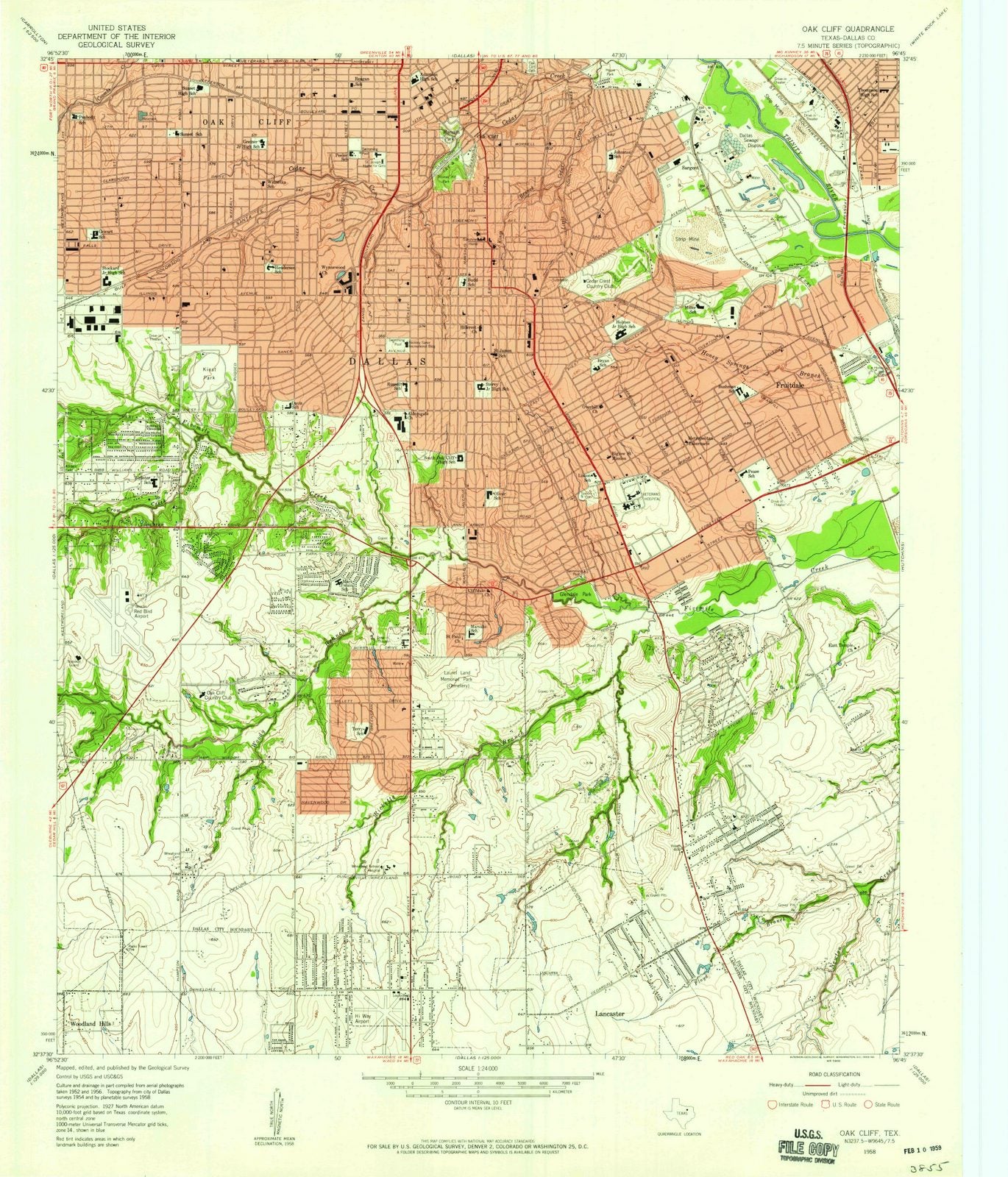 1958 Oak Cliff, TX - Texas - USGS Topographic Map