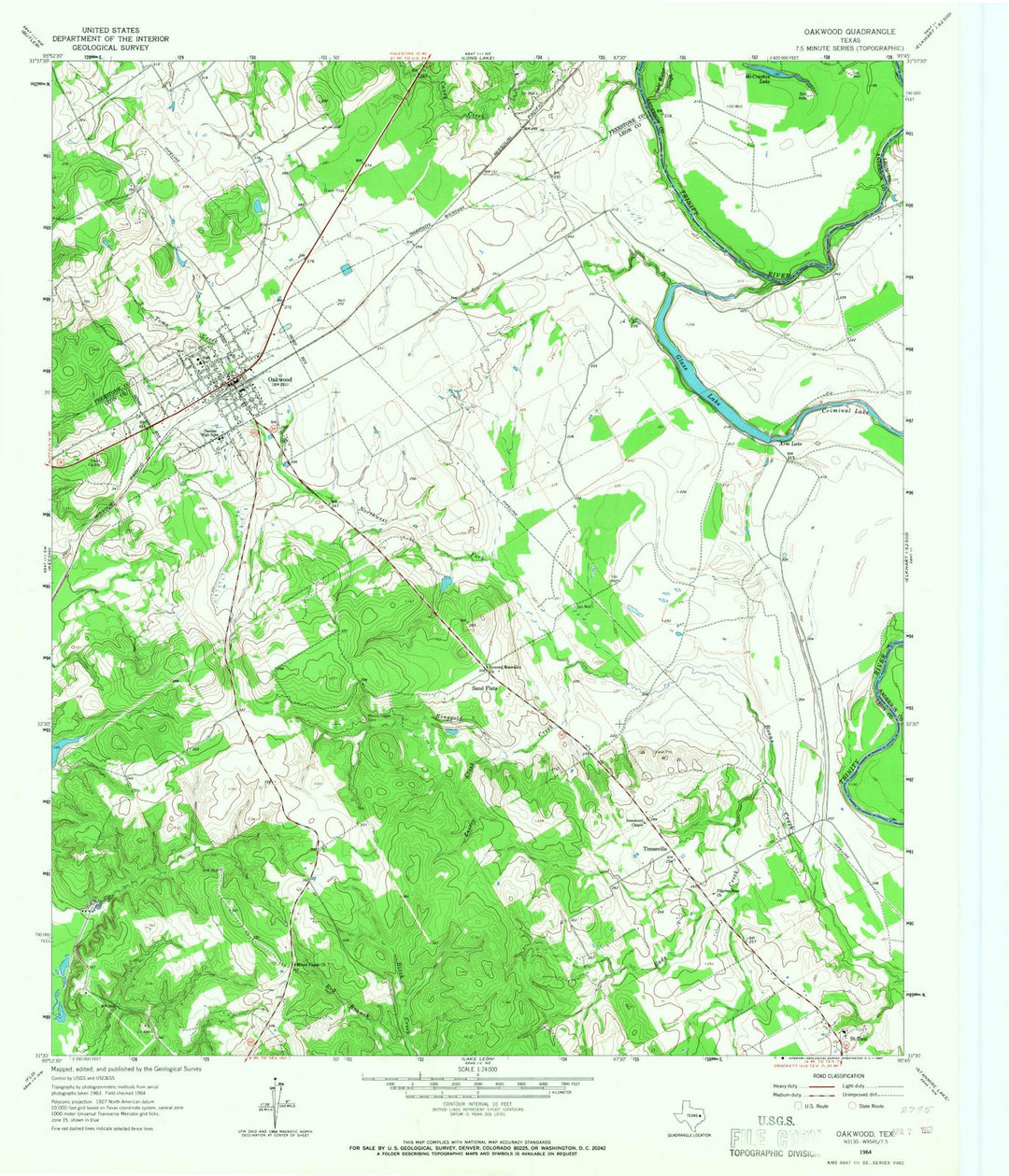 1964 Oakwood, TX - Texas - USGS Topographic Map
