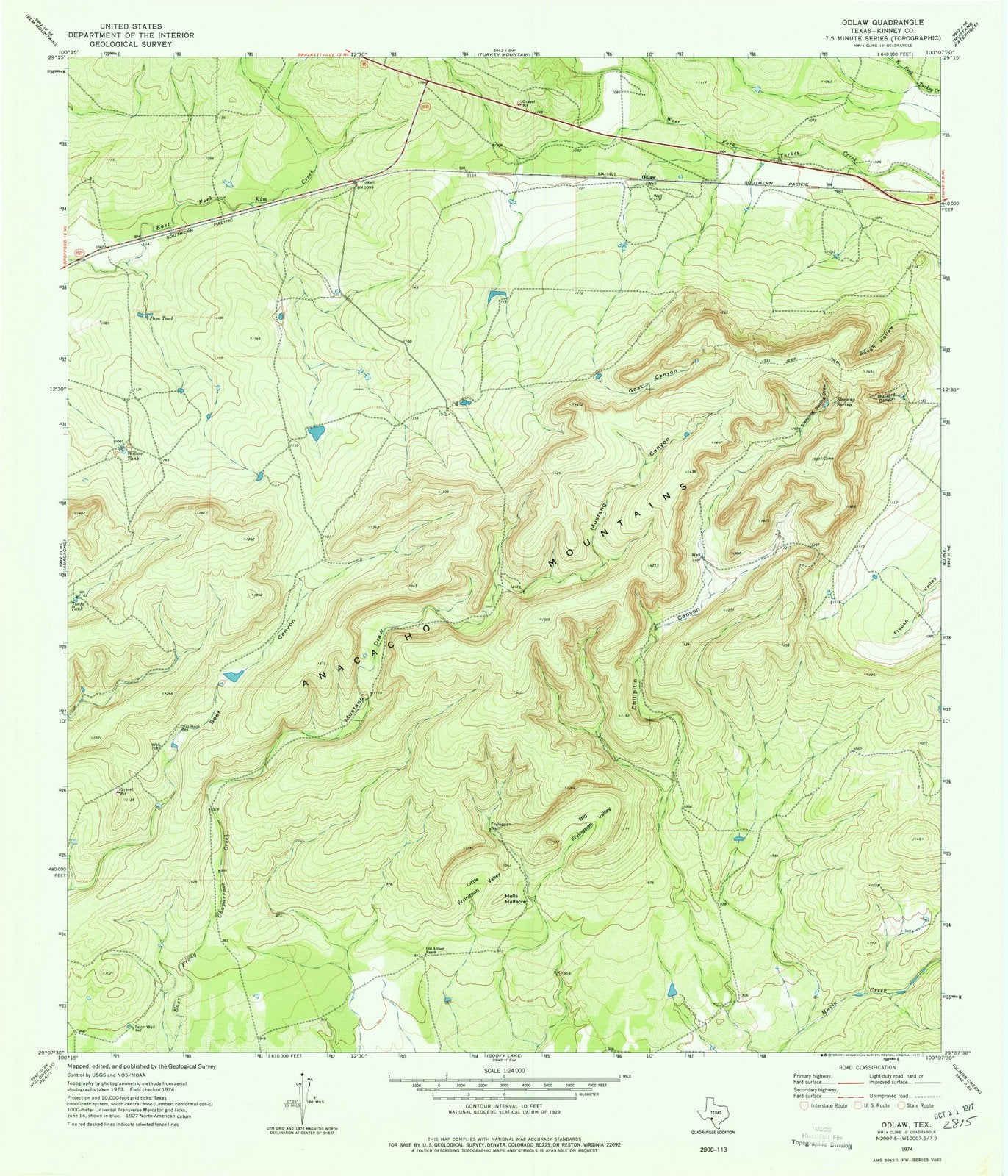 1974 Odlaw, TX - Texas - USGS Topographic Map