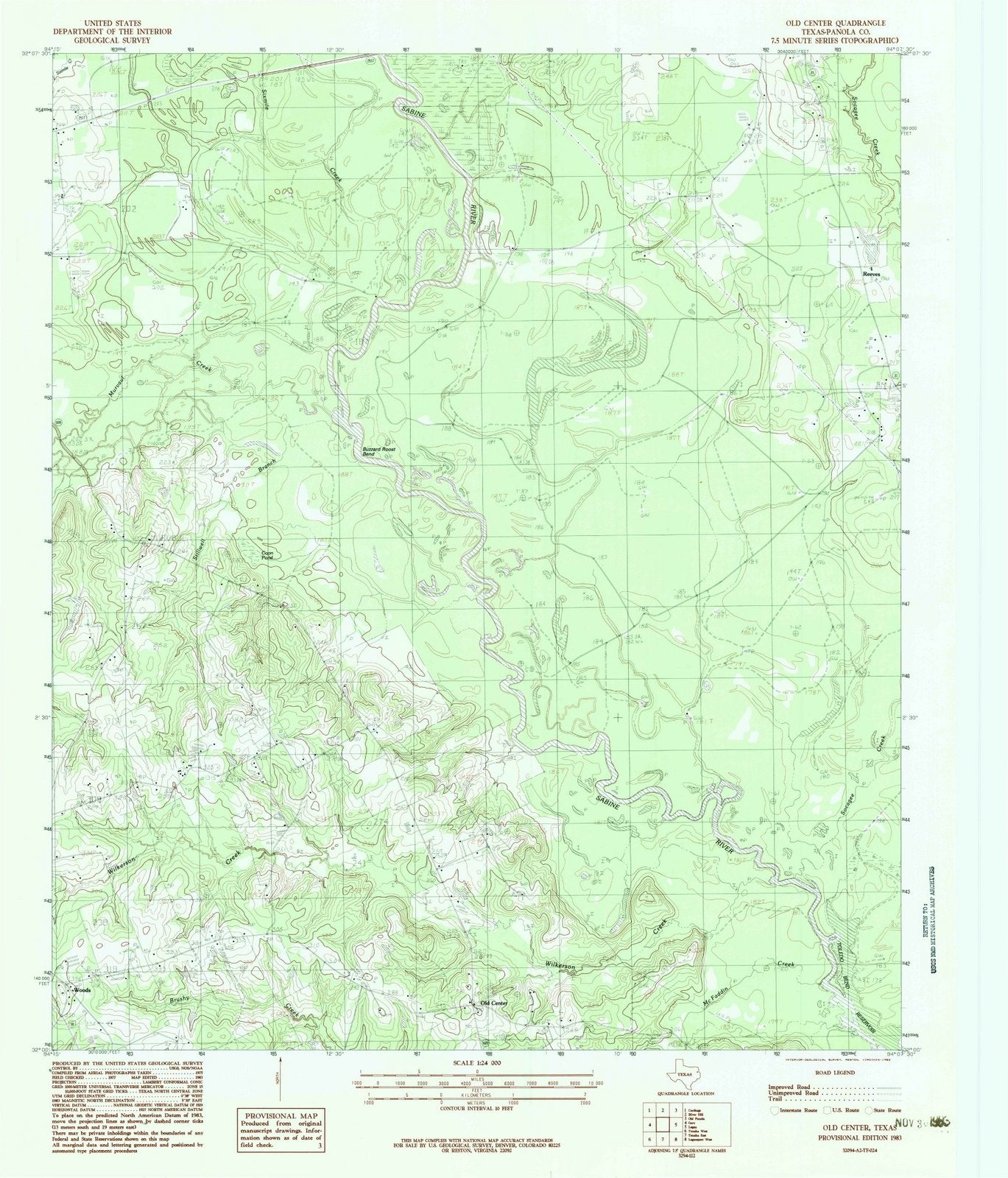 1983 Old Center, TX - Texas - USGS Topographic Map