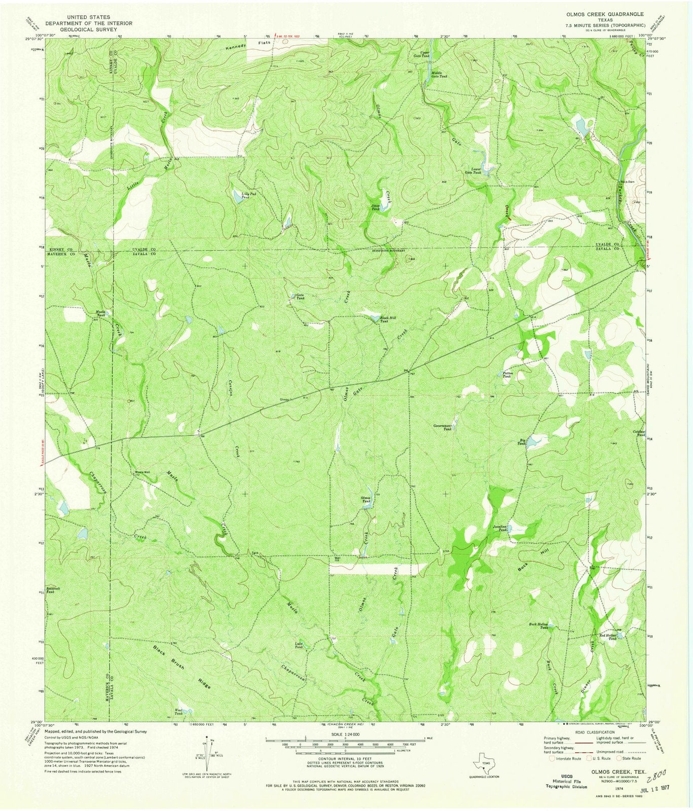 1974 Olmos Creek, TX - Texas - USGS Topographic Map