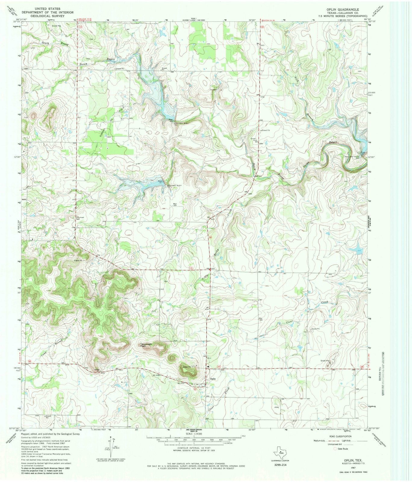 1967 Oplin, TX - Texas - USGS Topographic Map