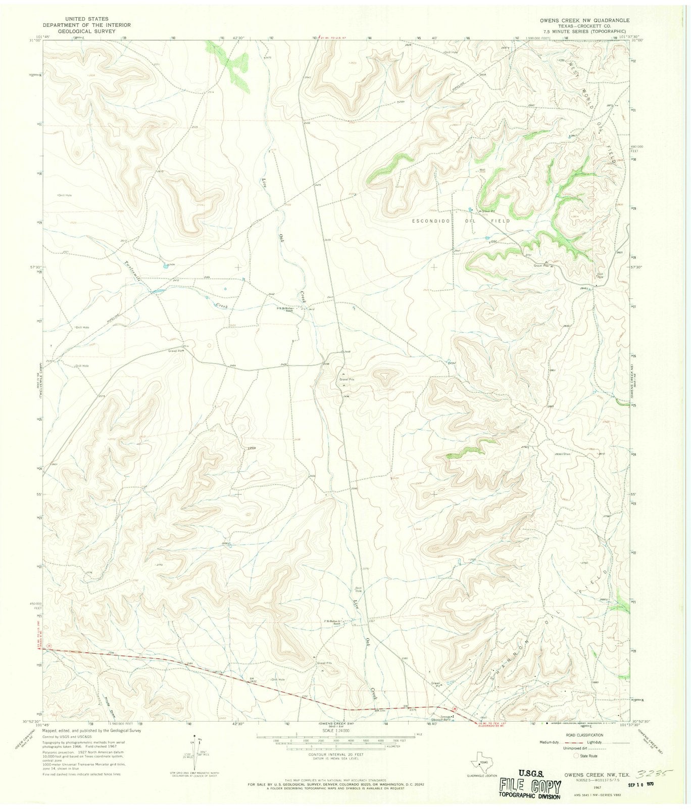 1967 Owens Creek, TX - Texas - USGS Topographic Map v2