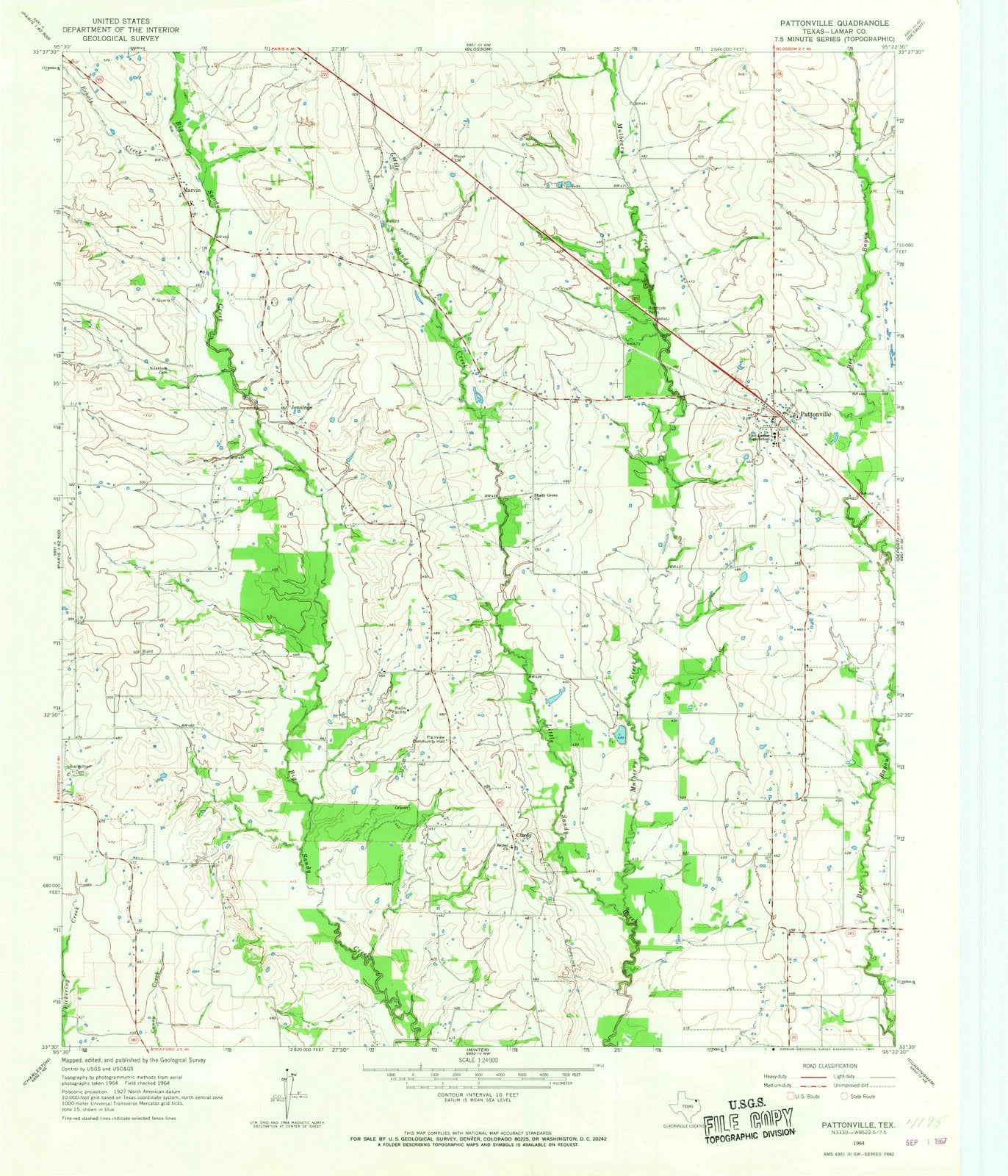 1964 Pattonville, TX - Texas - USGS Topographic Map