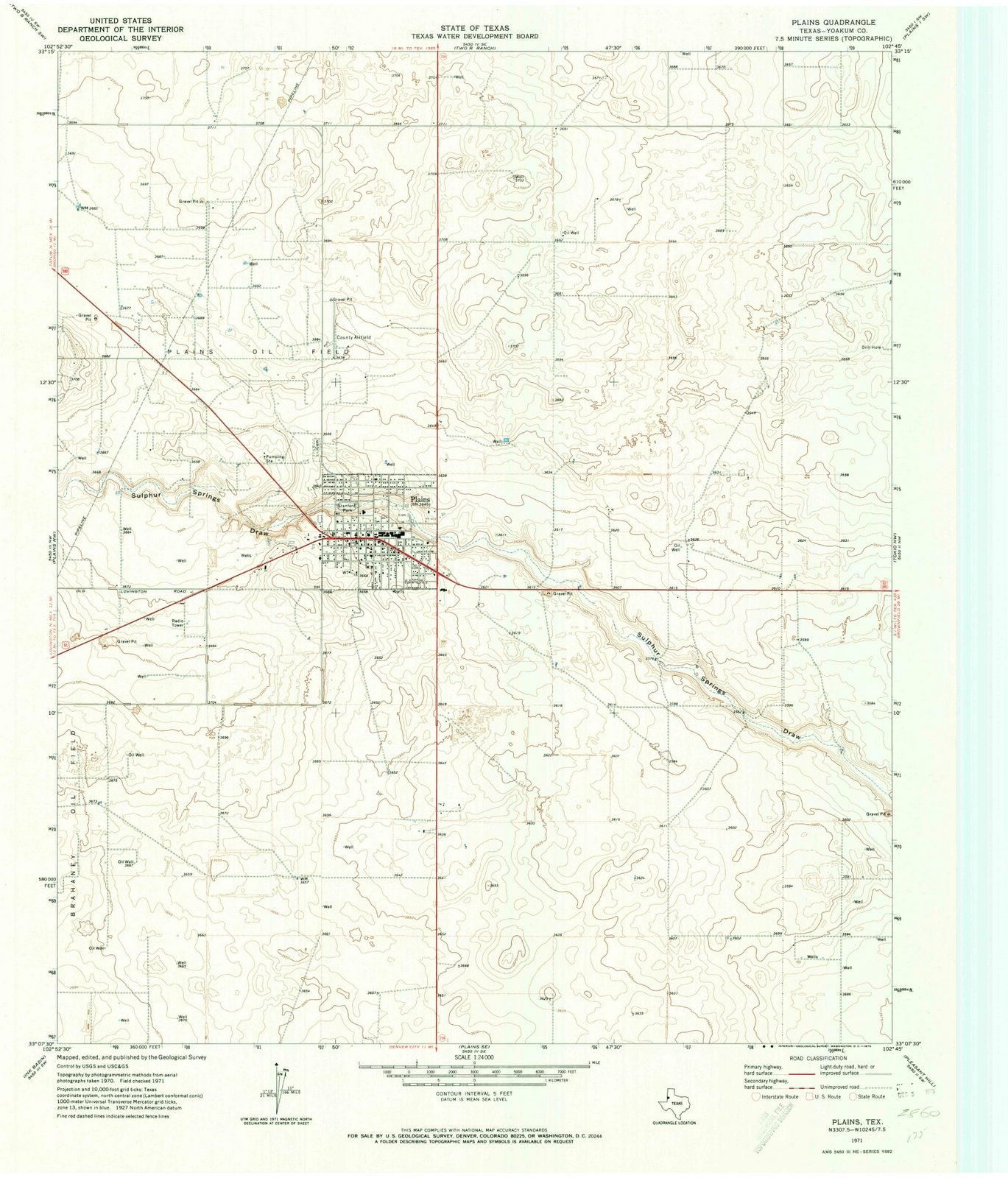 1971 Plains, TX - Texas - USGS Topographic Map v2