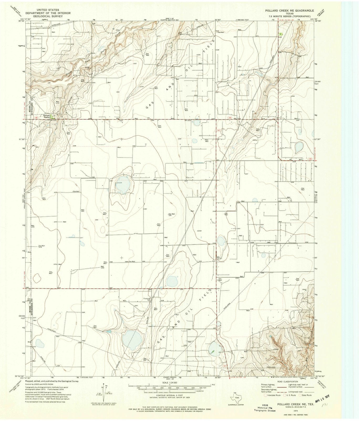1974 Pollard Creek, TX - Texas - USGS Topographic Map