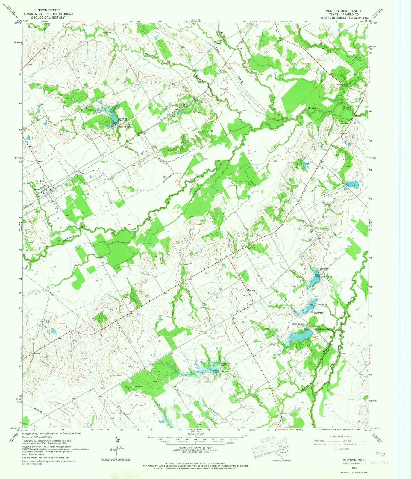 1965 Purdon, TX - Texas - USGS Topographic Map