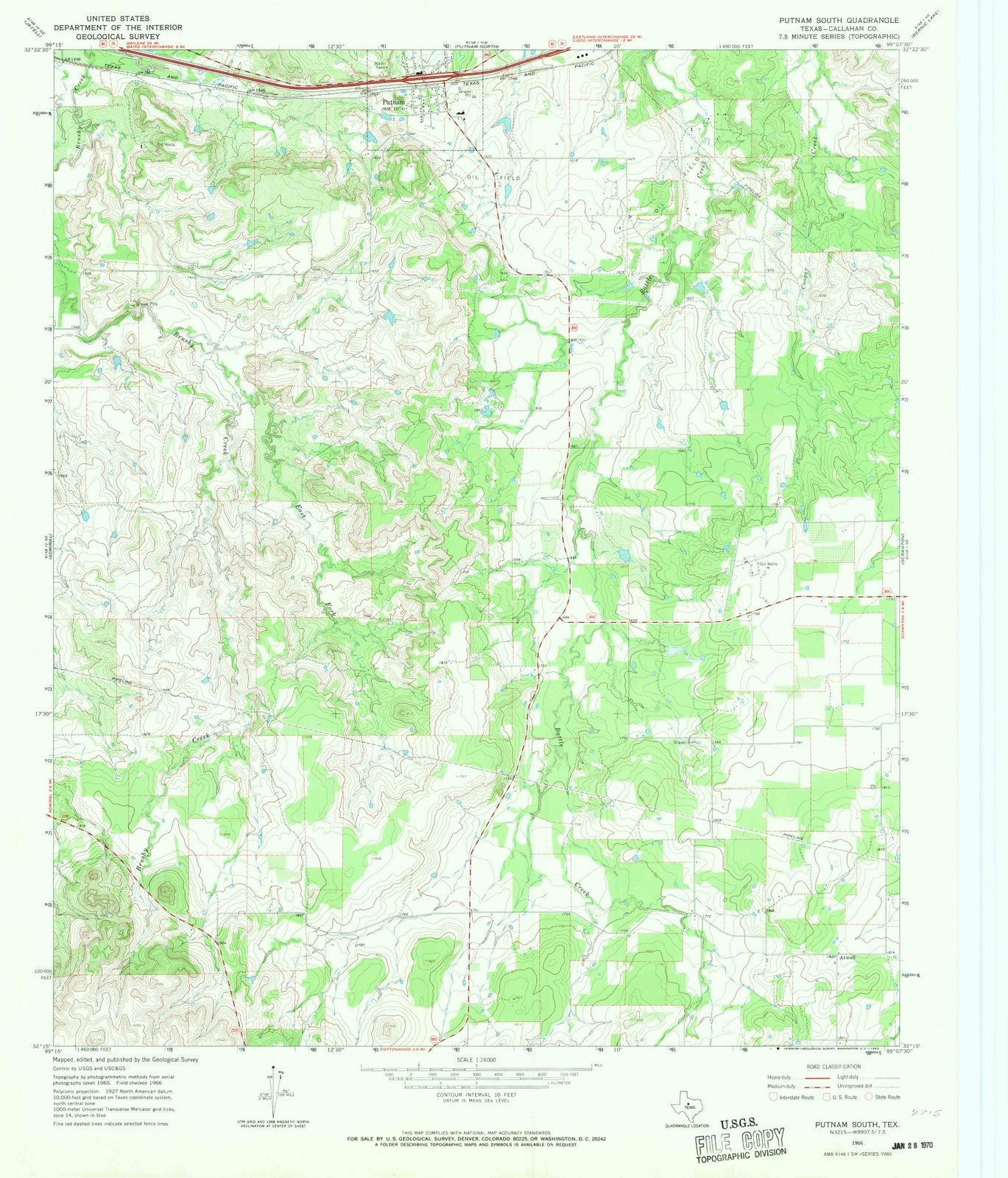 1966 Putnam South, TX - Texas - USGS Topographic Map