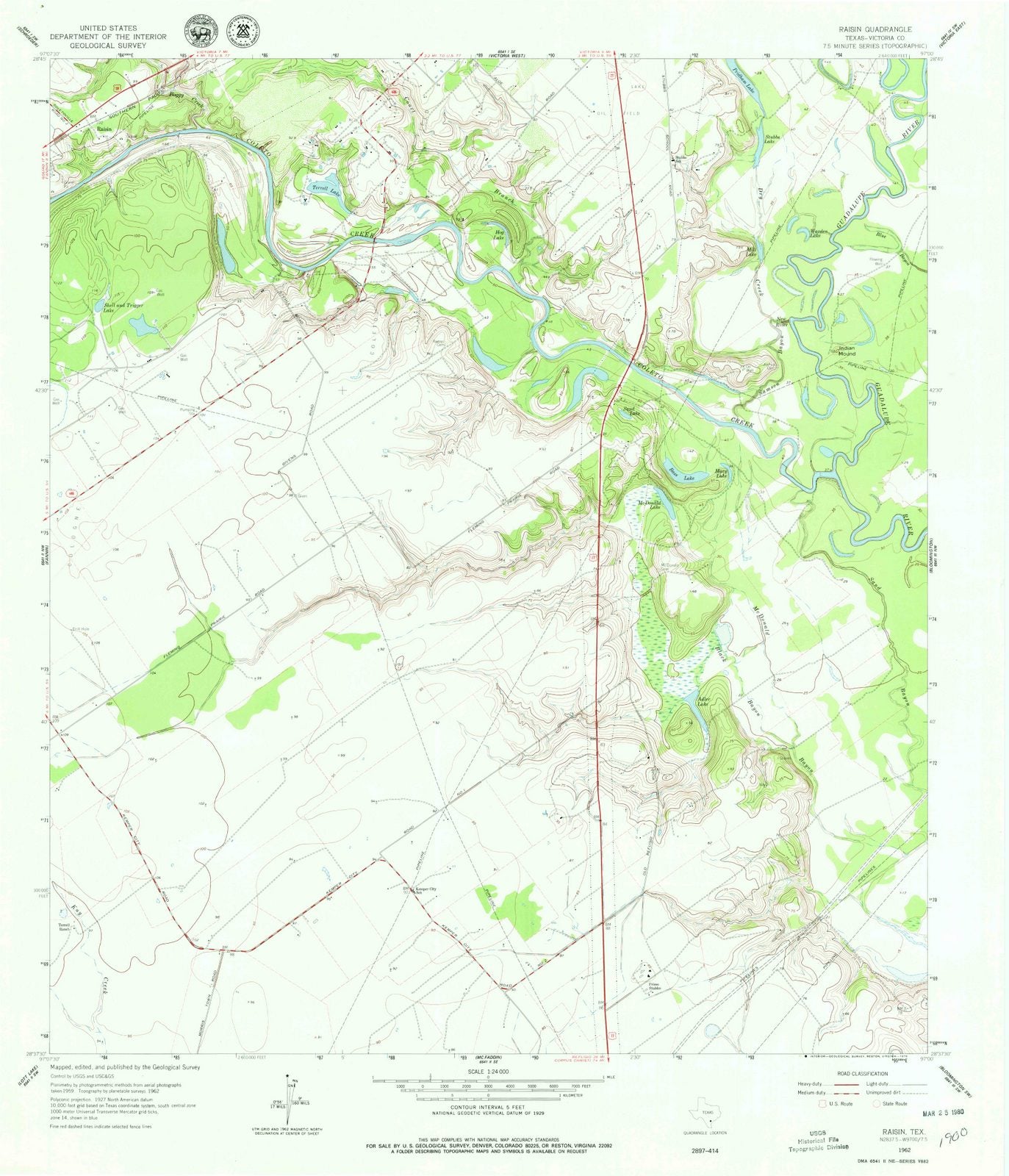 1962 Raisin, TX - Texas - USGS Topographic Map
