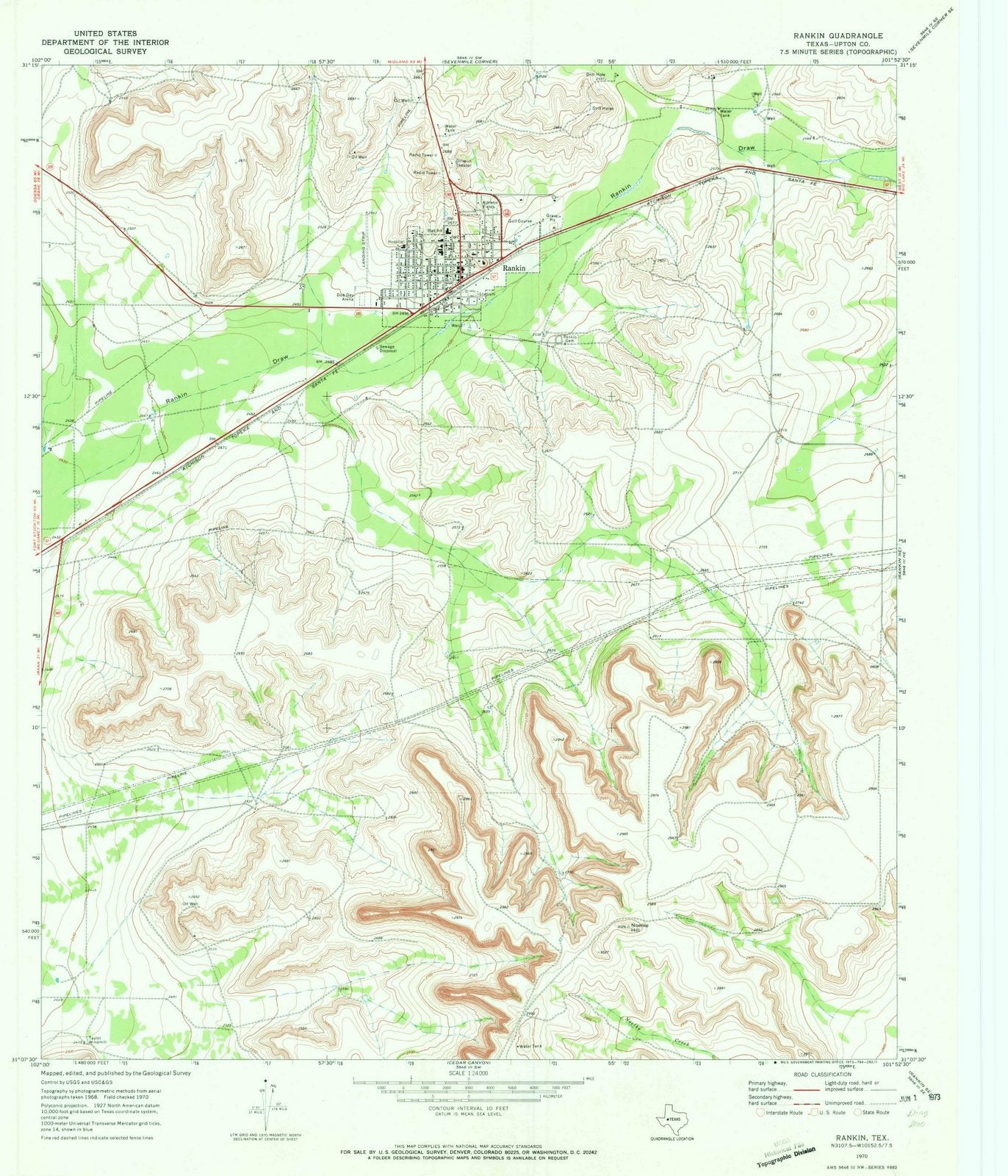 1970 Rankin, TX - Texas - USGS Topographic Map v2
