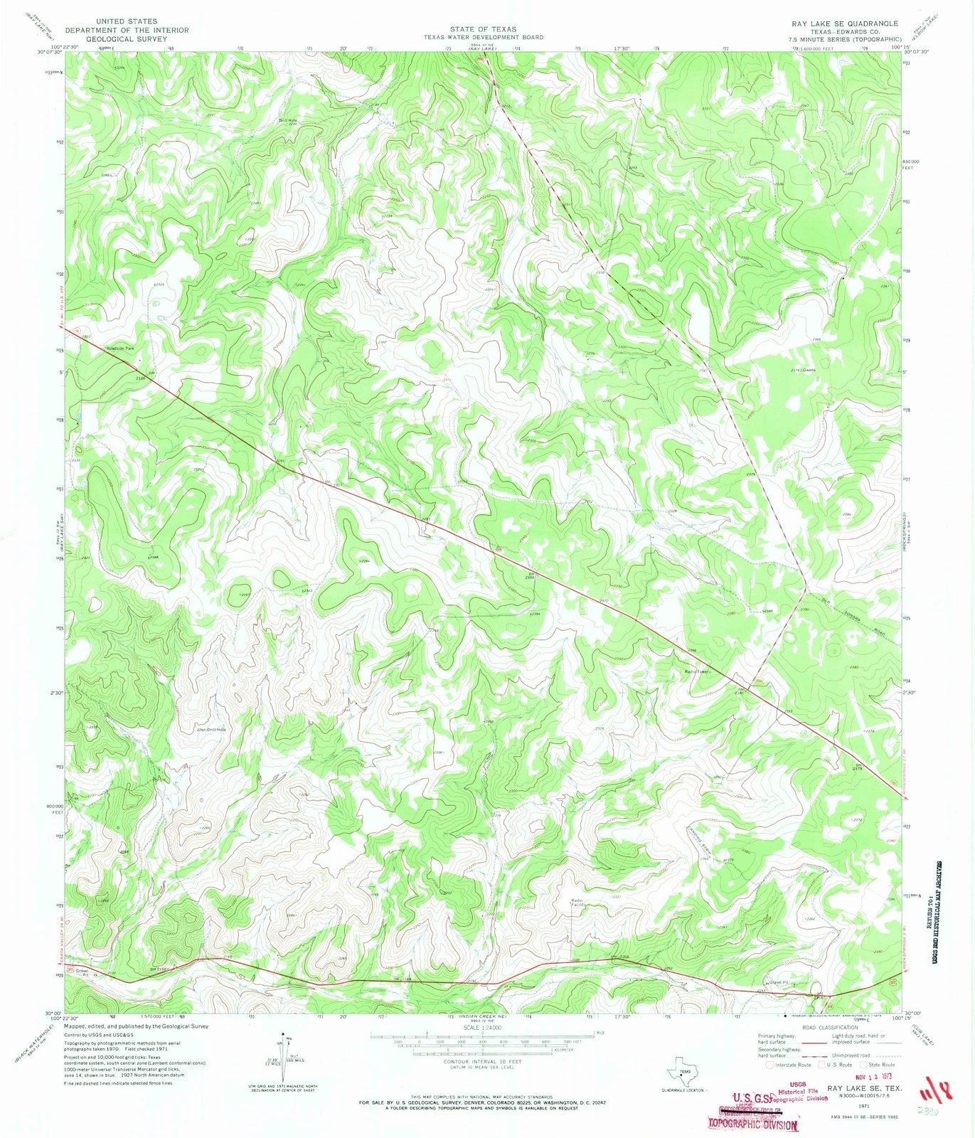 1971 Ray Lake, TX - Texas - USGS Topographic Map
