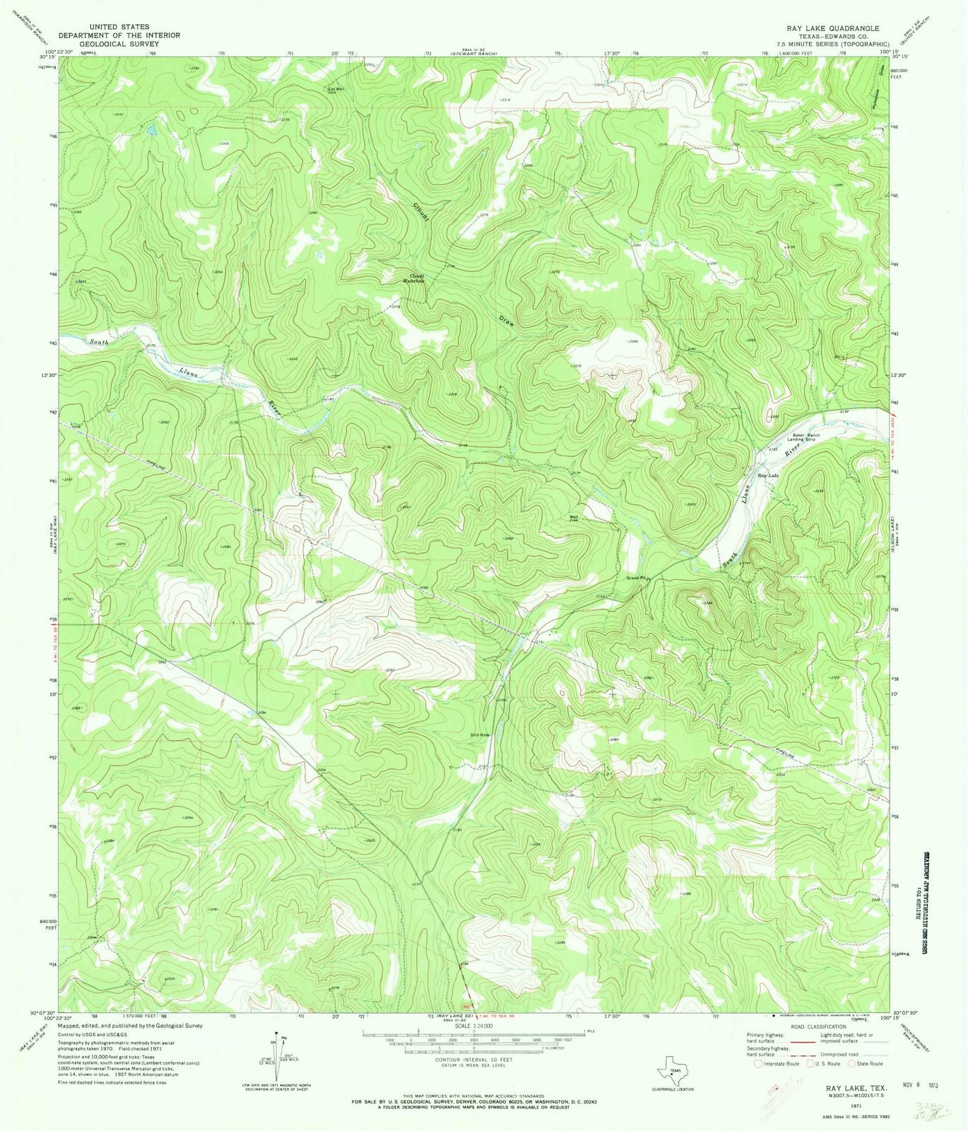 1971 Ray Lake, TX - Texas - USGS Topographic Map v3