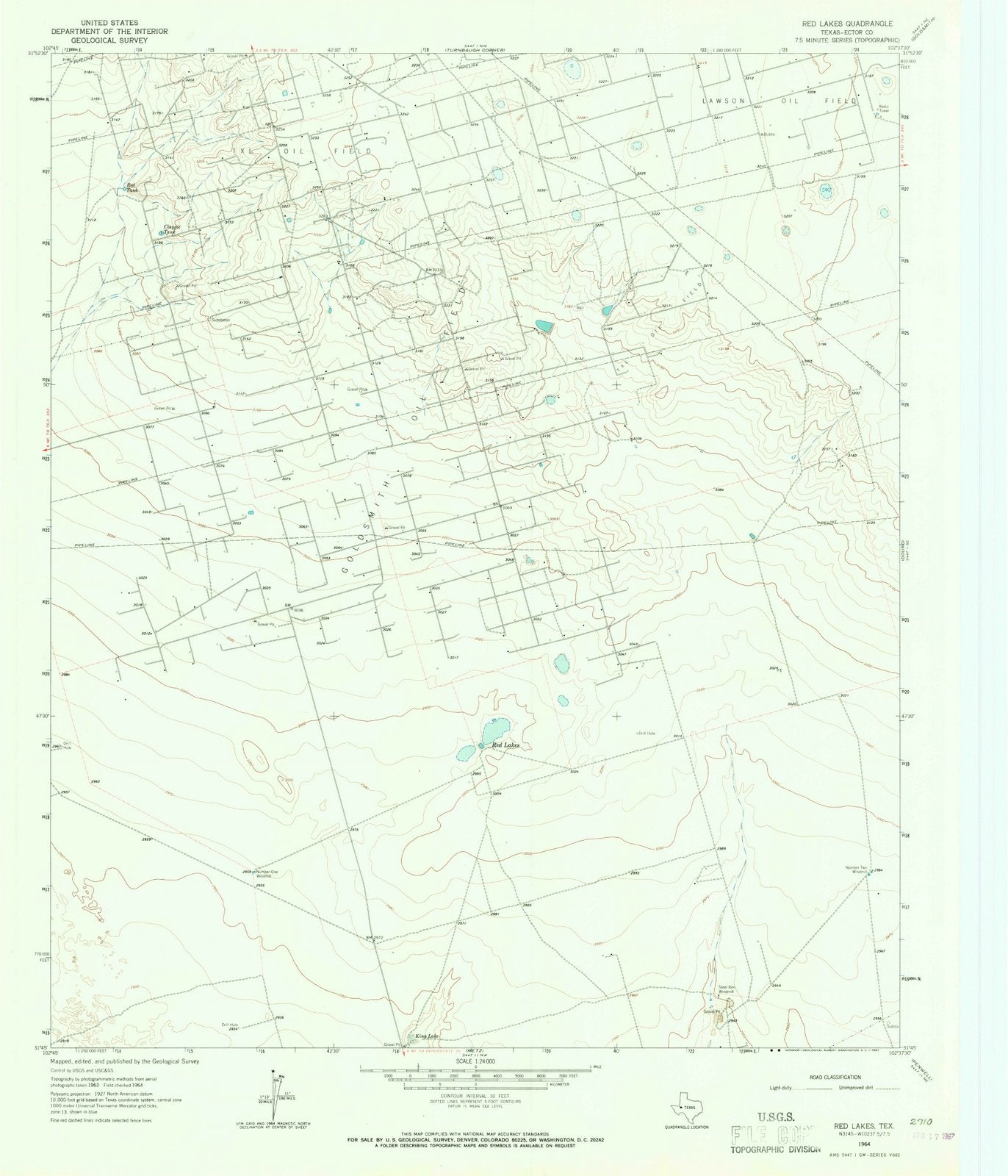 1964 Red Lakes, TX - Texas - USGS Topographic Map