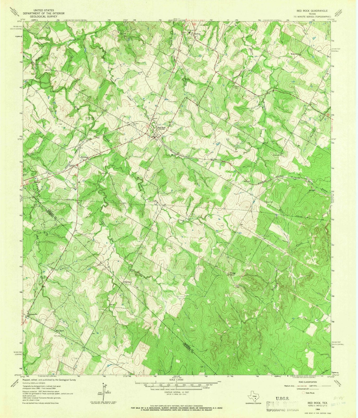 1964 Red Rock, TX - Texas - USGS Topographic Map