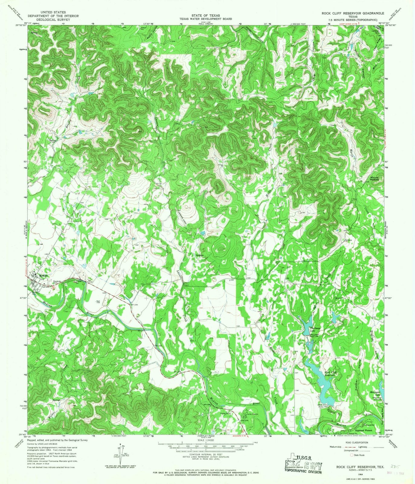 1964 Rock Cliff Reservoir, TX - Texas - USGS Topographic Map