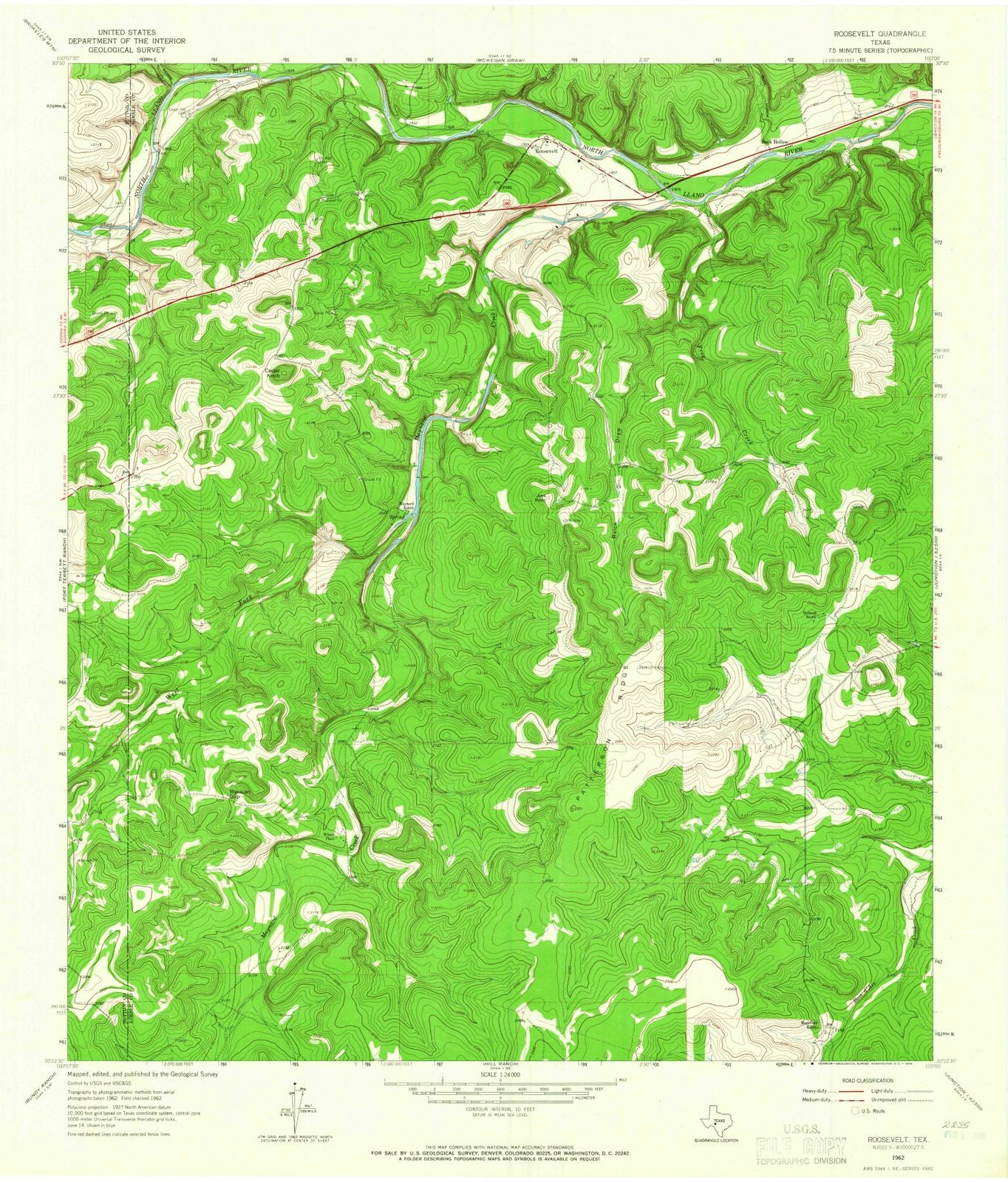 1962 Roosevelt, TX - Texas - USGS Topographic Map
