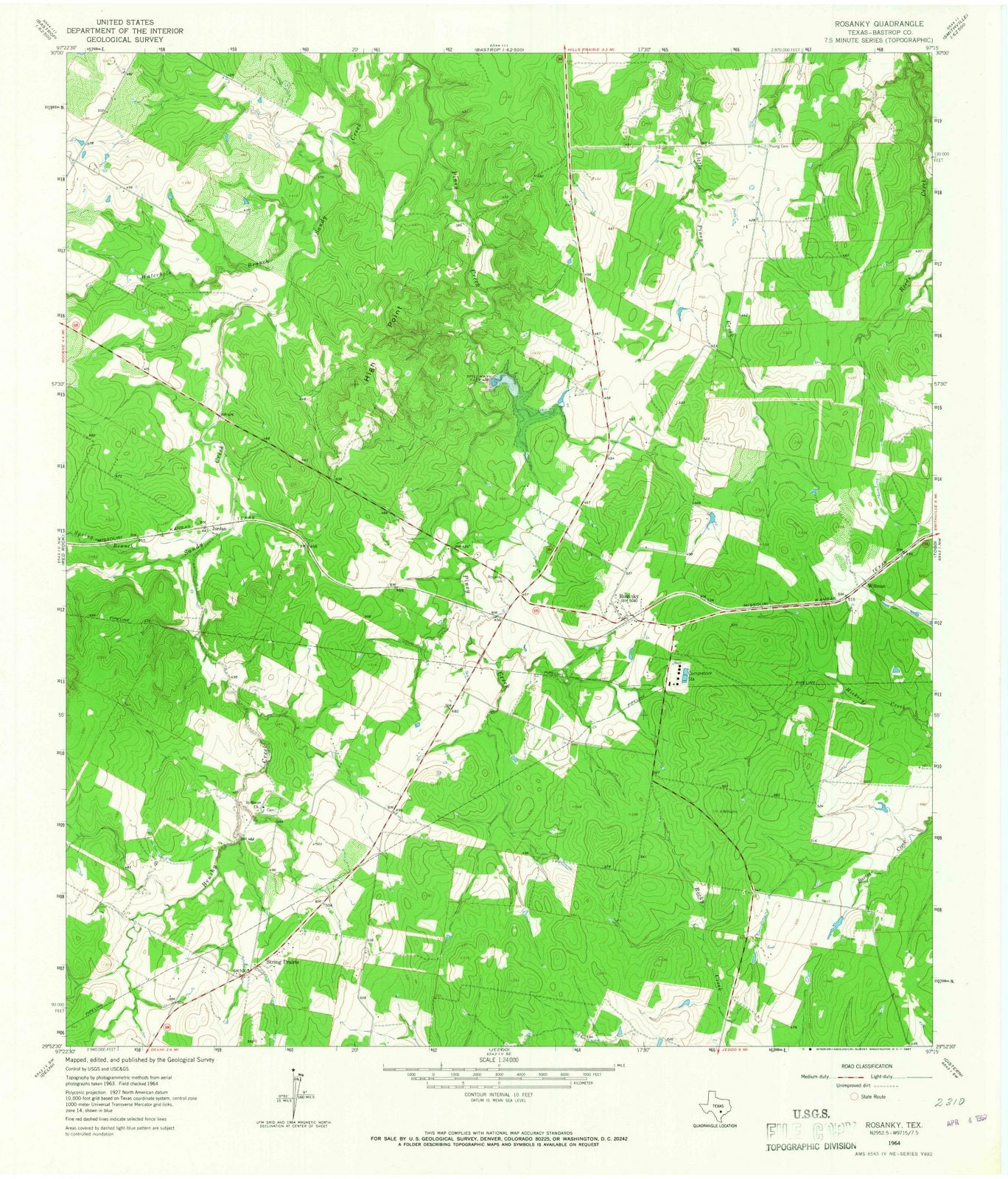 1964 Rosanky, TX - Texas - USGS Topographic Map