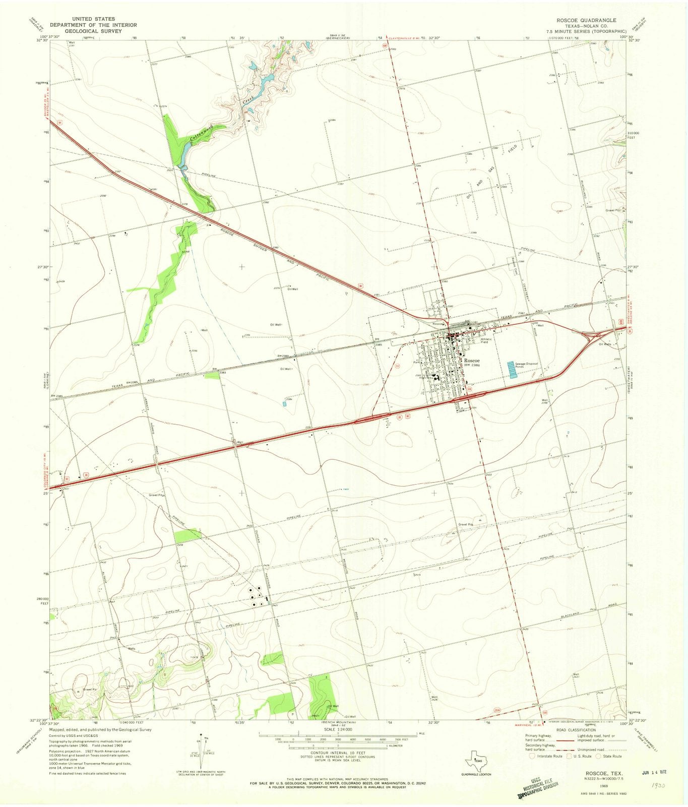 1969 Roscoe, TX - Texas - USGS Topographic Map