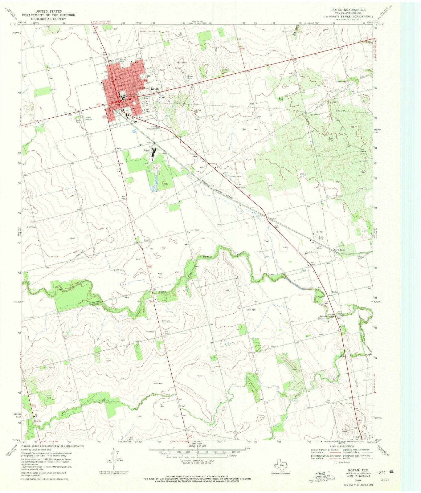 1969 Rotan, TX - Texas - USGS Topographic Map