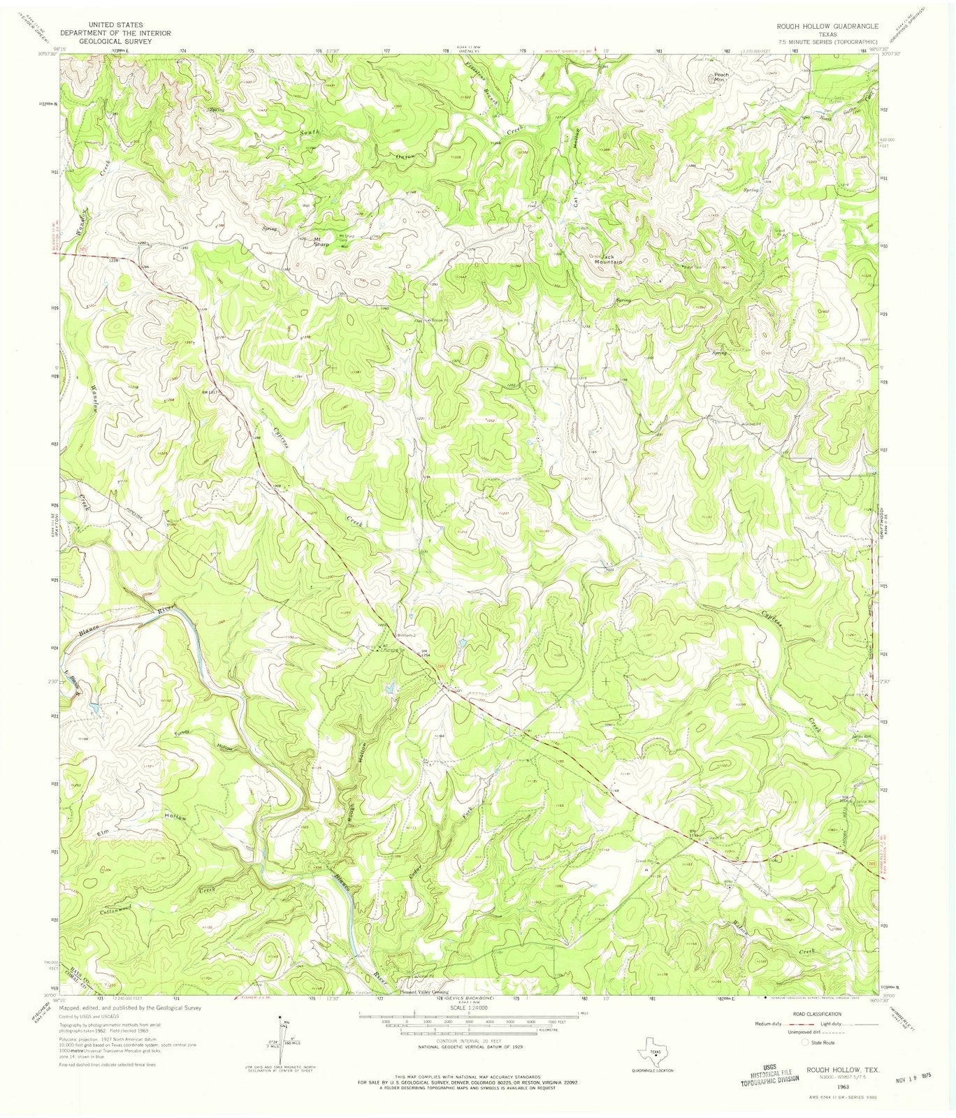 1963 Rough Hollow, TX - Texas - USGS Topographic Map