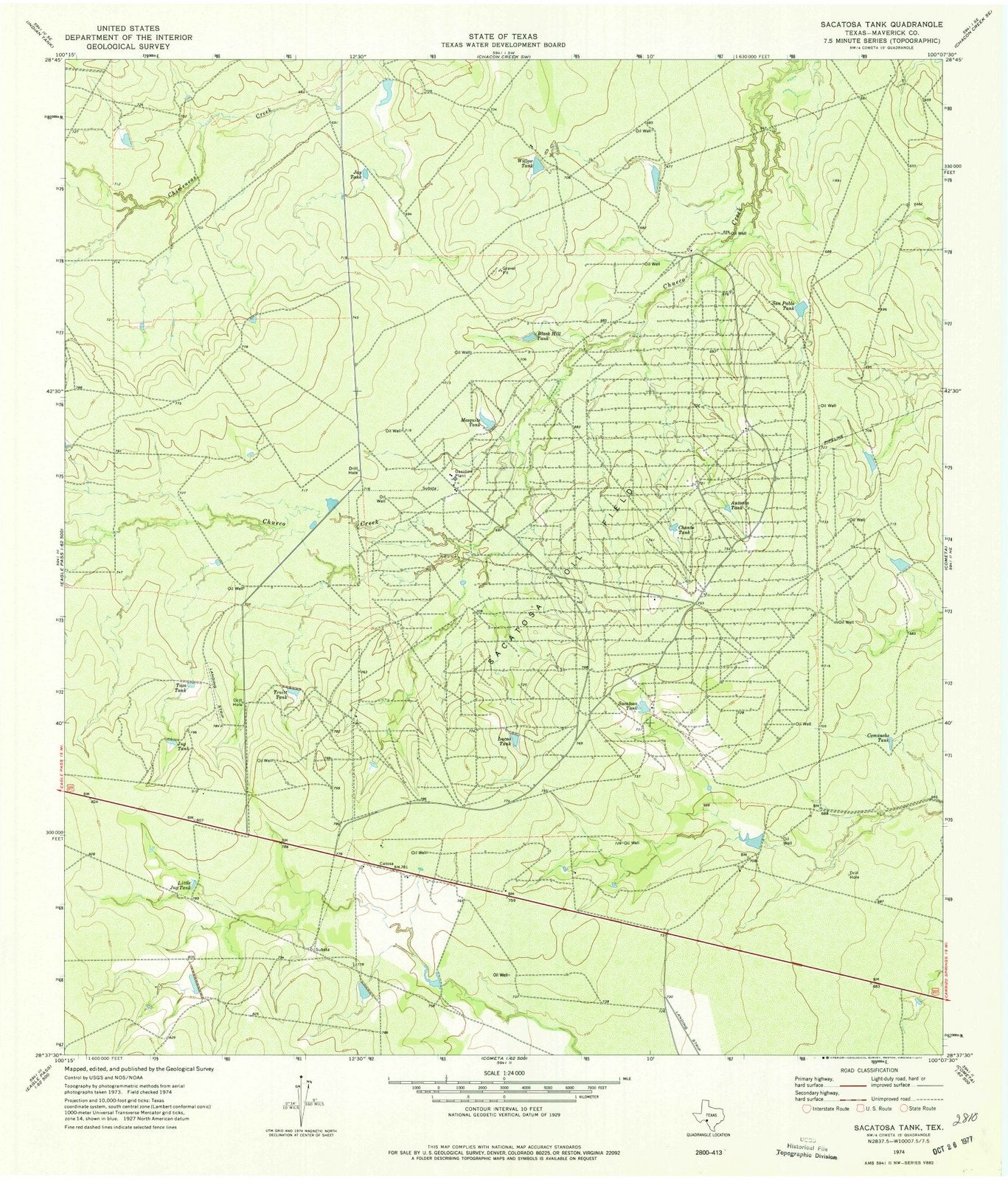 1974 Sacatosa Tank, TX - Texas - USGS Topographic Map