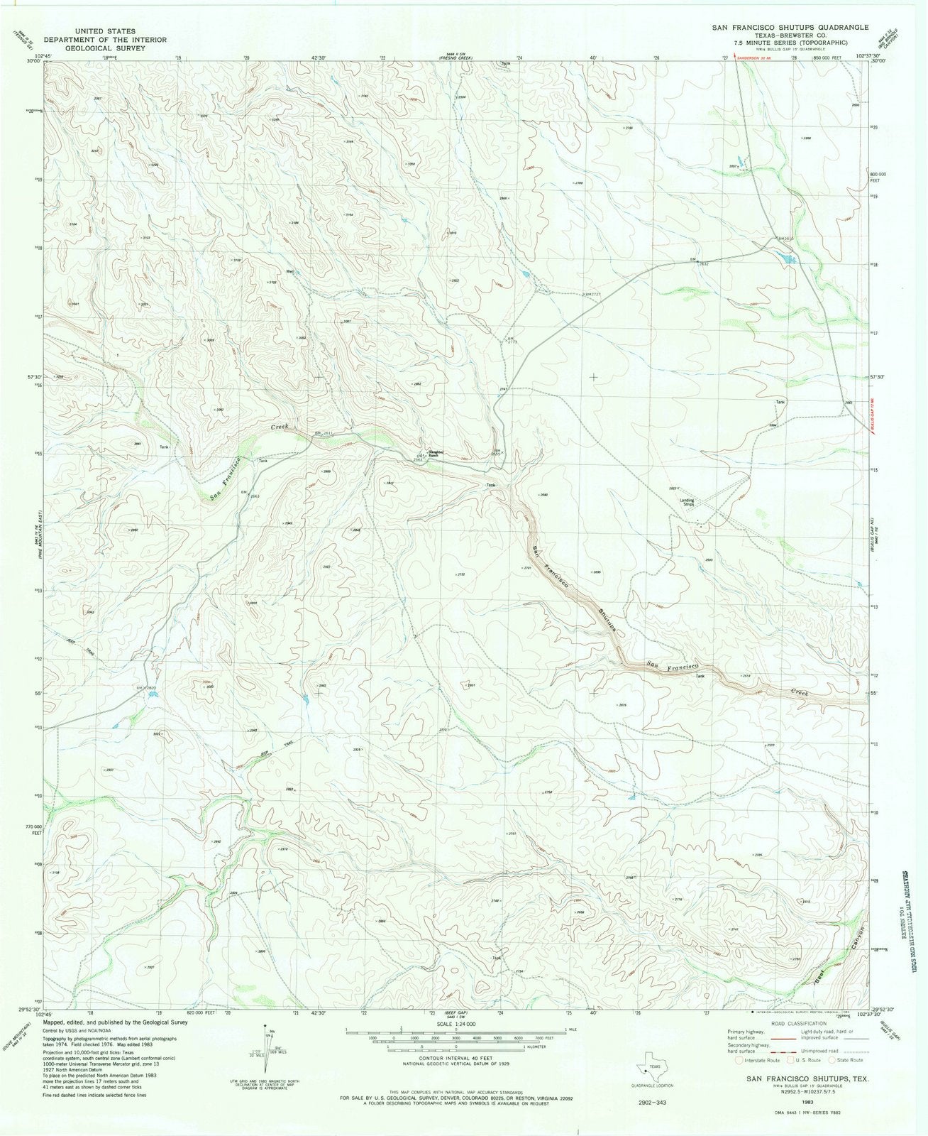 1983 San Francisco Shutups, TX - Texas - USGS Topographic Map
