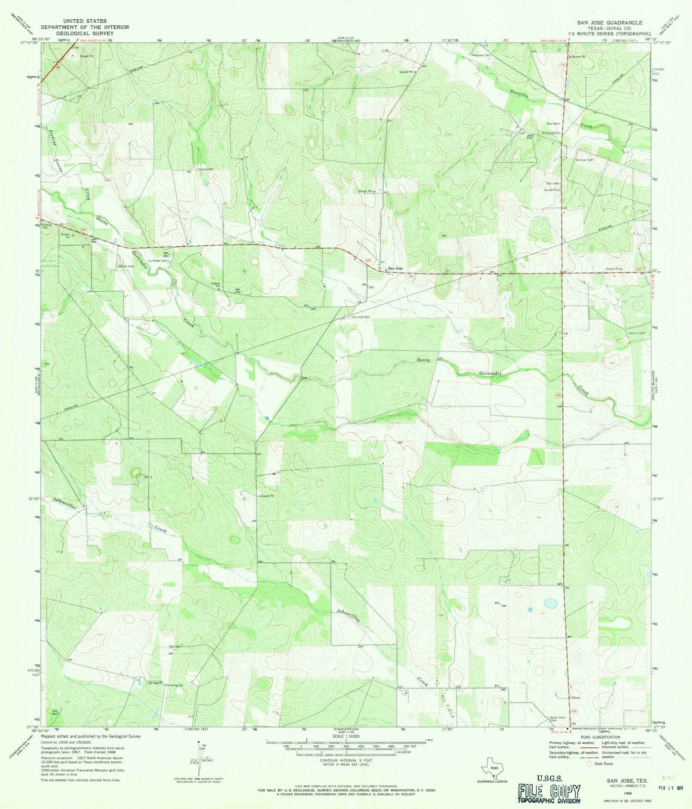 1968 San Jose, TX - Texas - USGS Topographic Map