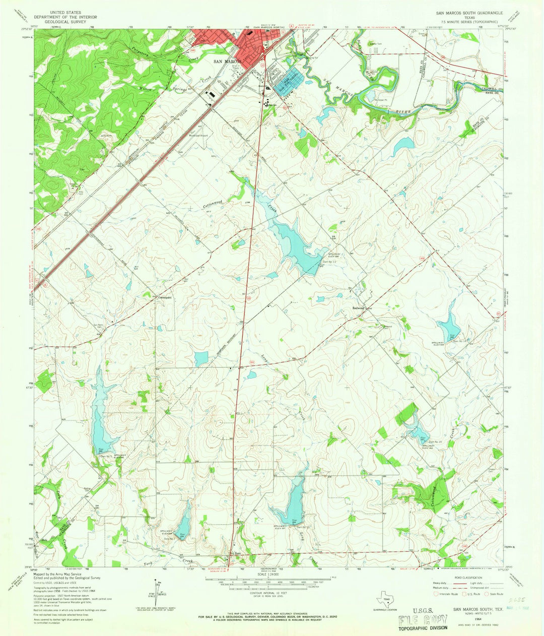 1964 San Marcos South, TX - Texas - USGS Topographic Map