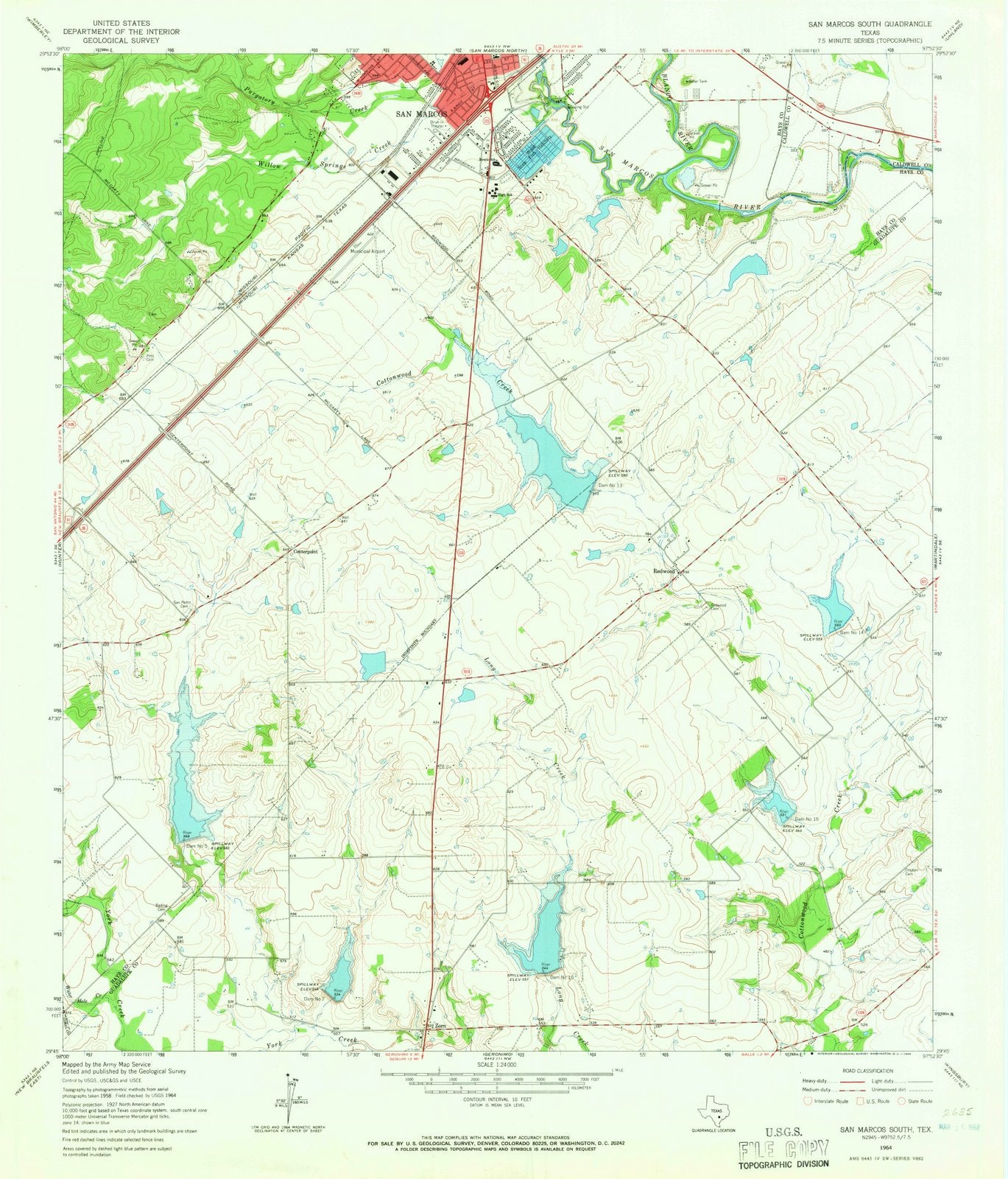 1964 San Marcos South, TX - Texas - USGS Topographic Map