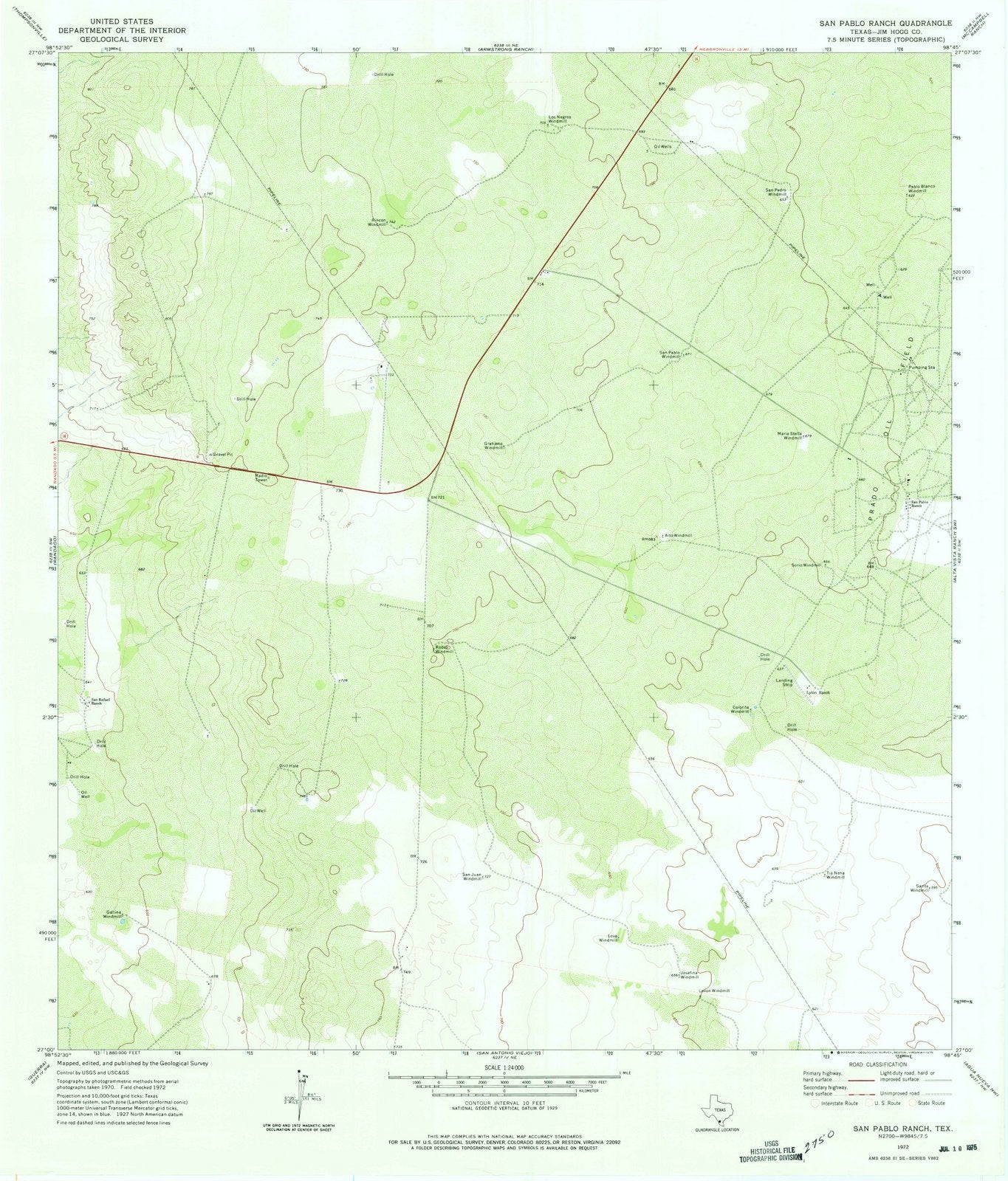 1972 San Pablo Ranch, TX - Texas - USGS Topographic Map