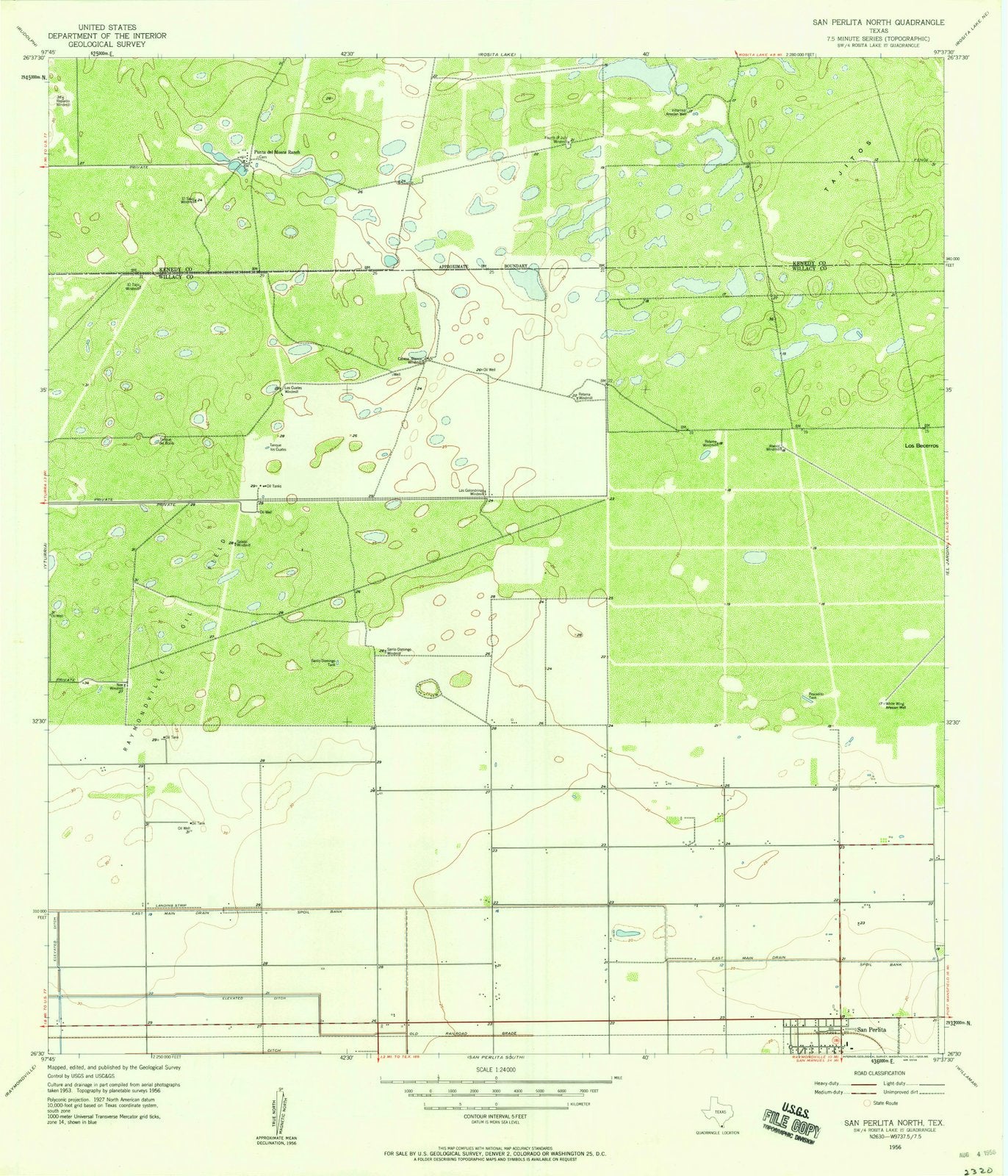1956 San Perlita North, TX - Texas - USGS Topographic Map