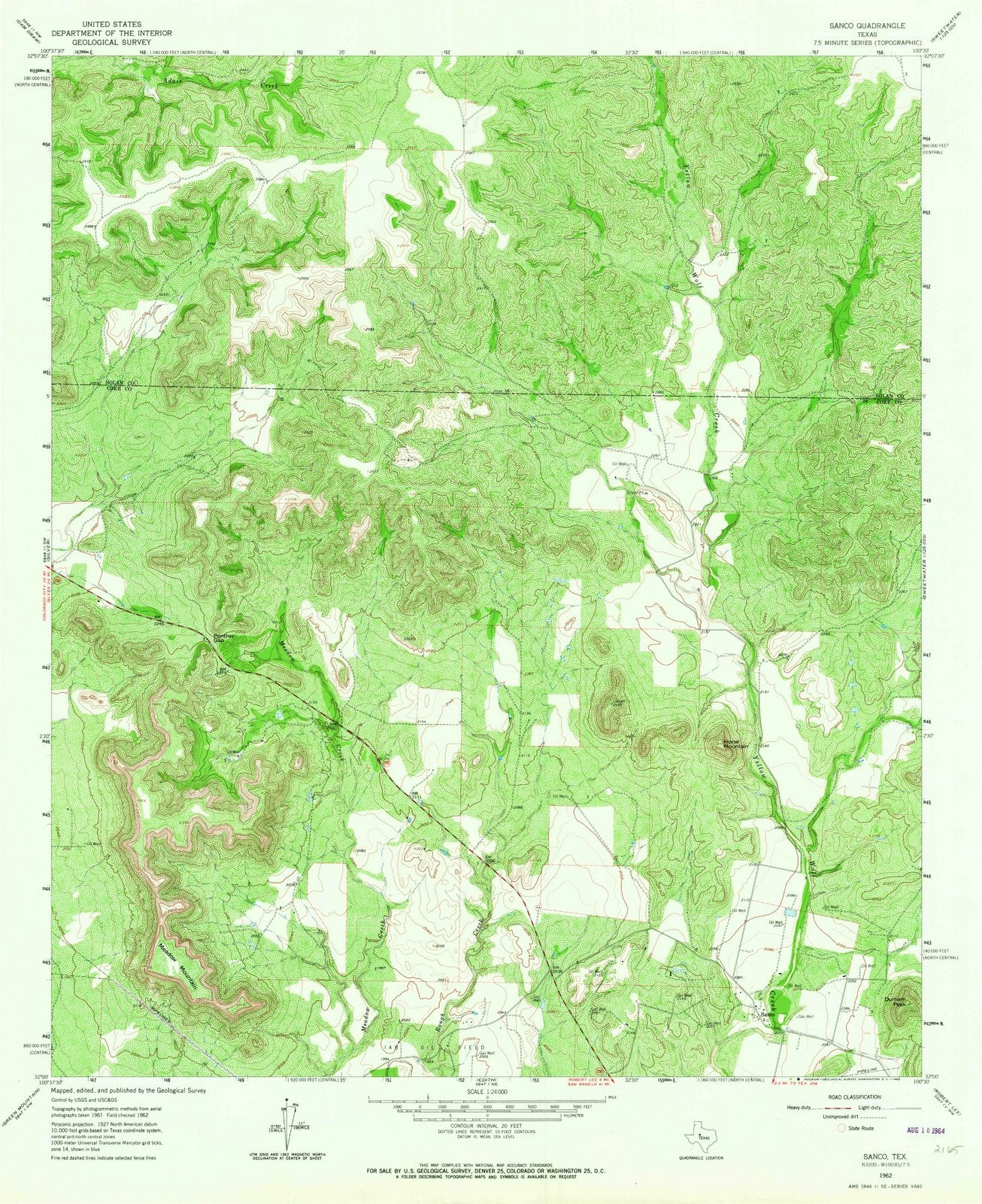 1962 Sanco, TX - Texas - USGS Topographic Map