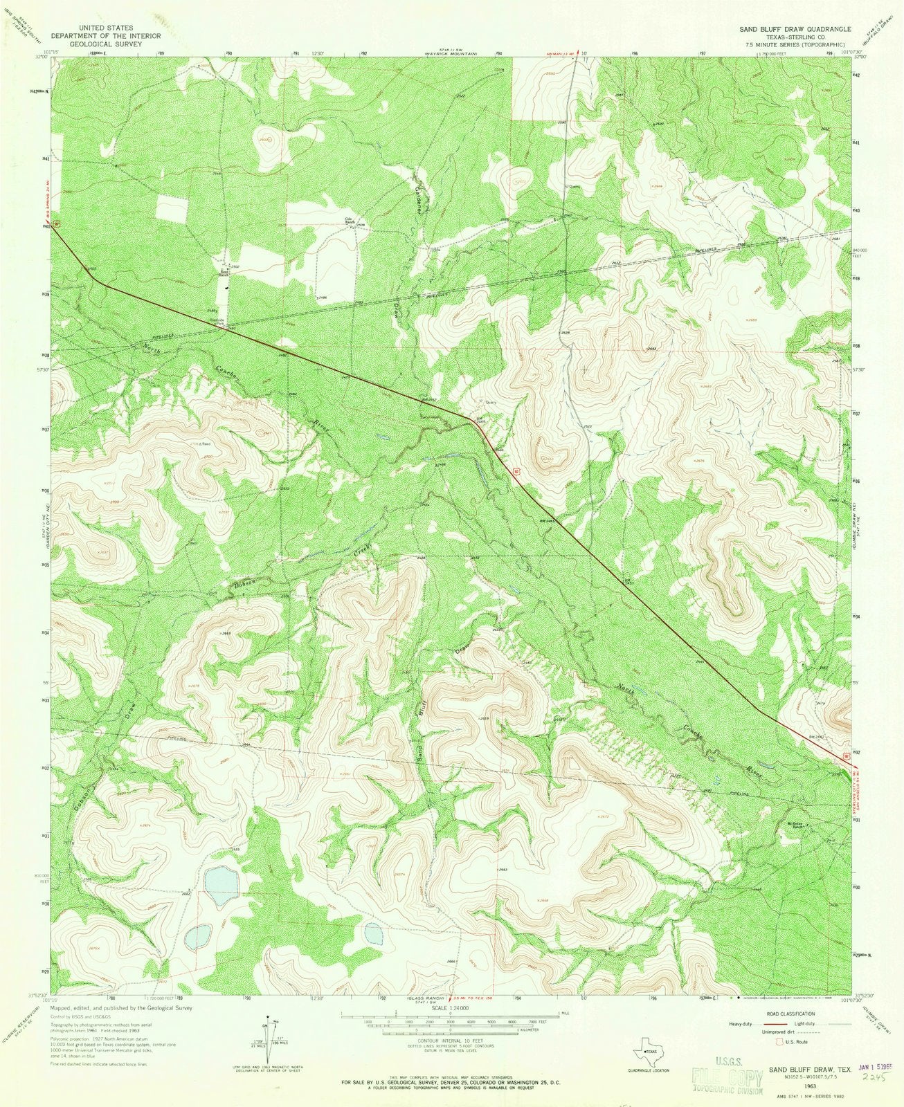 1963 Sand Bluff Draw, TX - Texas - USGS Topographic Map