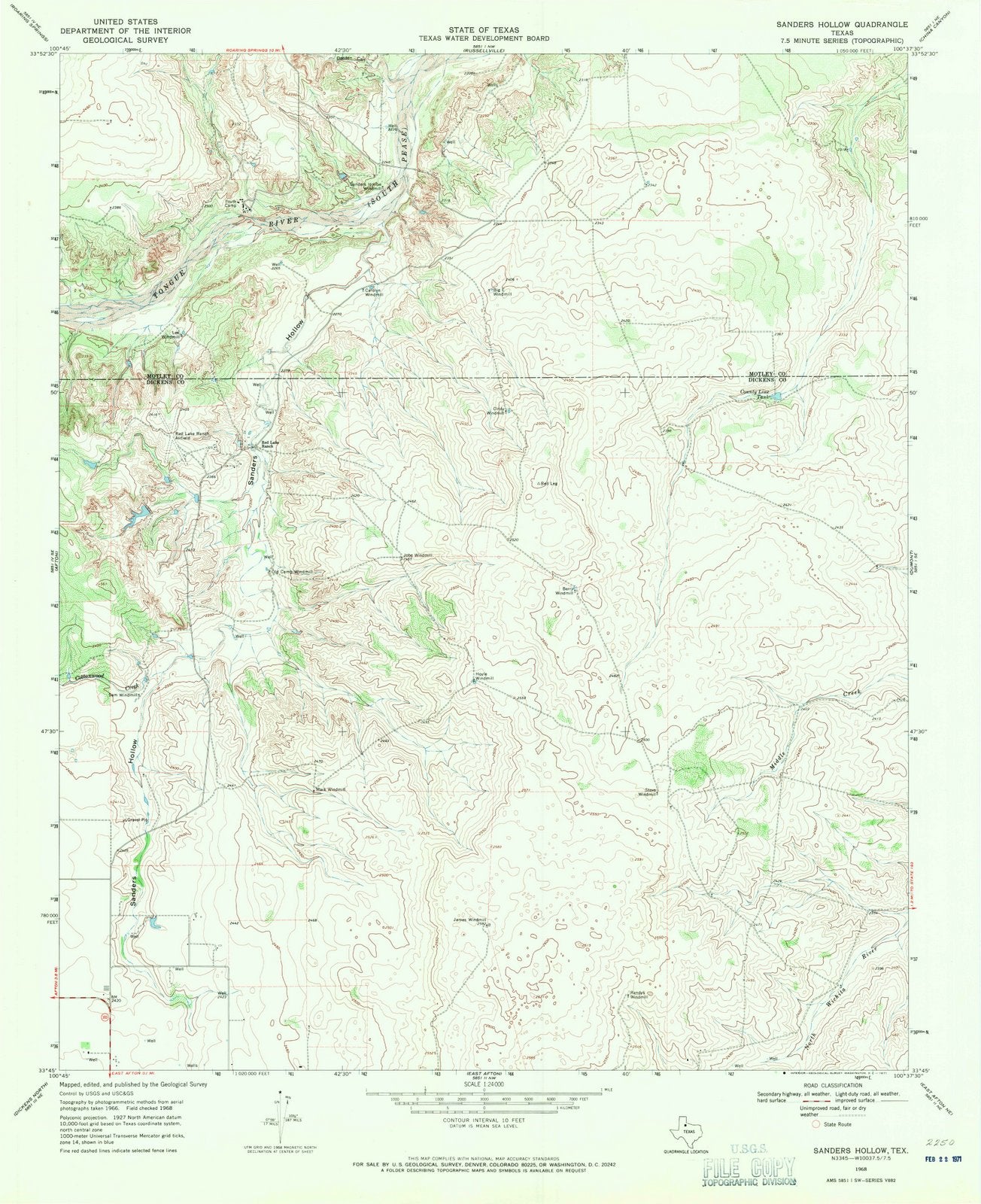 1968 Sanders Hollow, TX - Texas - USGS Topographic Map