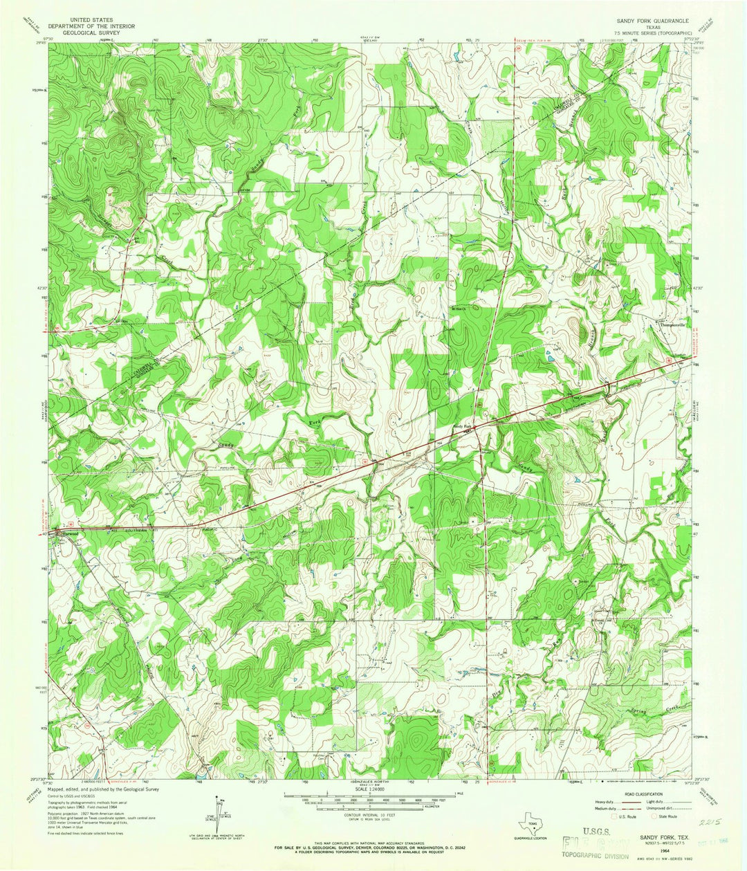 1964 Sandy Fork, TX - Texas - USGS Topographic Map