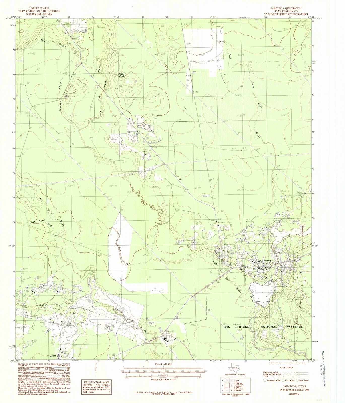 1984 Saratoga, TX - Texas - USGS Topographic Map