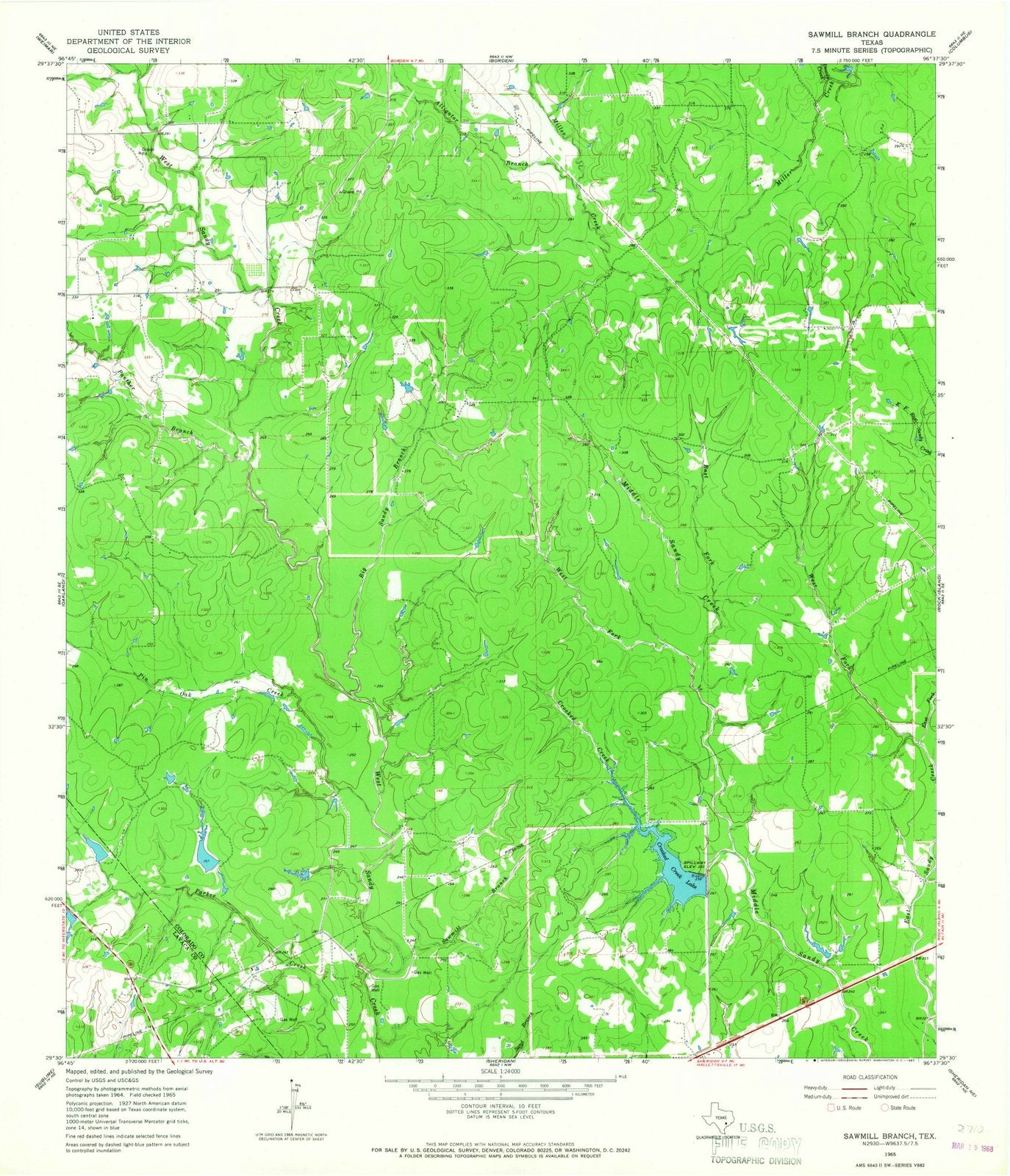 1965 Sawmill Branch, TX - Texas - USGS Topographic Map