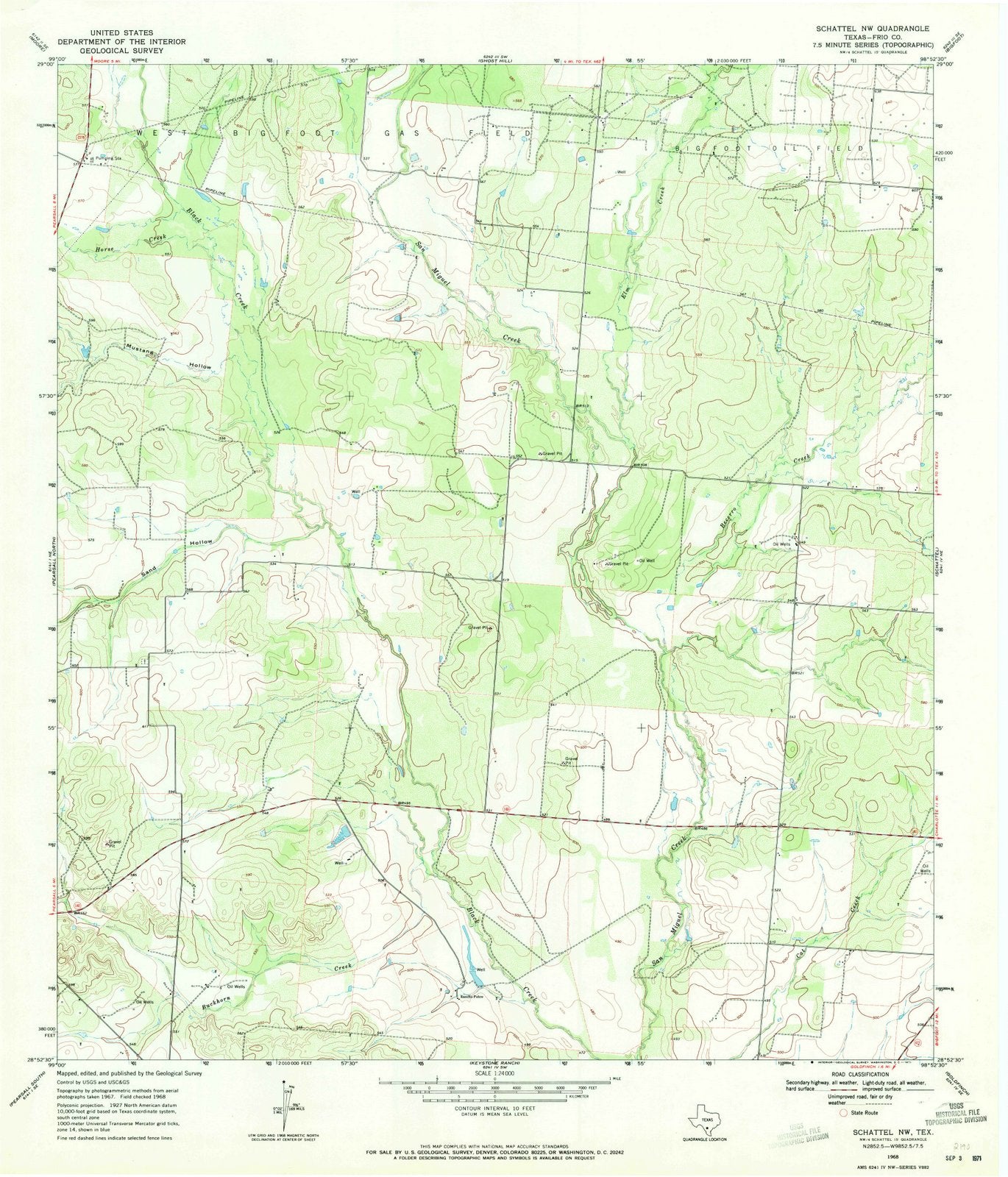 1968 Schattel, TX - Texas - USGS Topographic Map