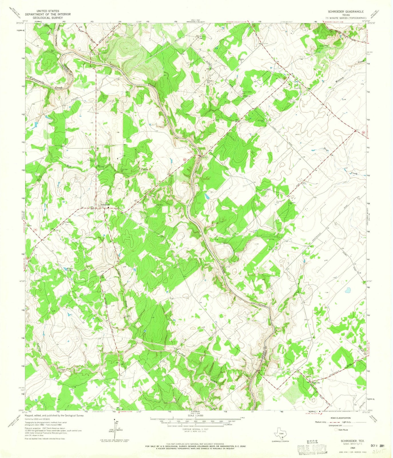 1964 Schroeder, TX - Texas - USGS Topographic Map